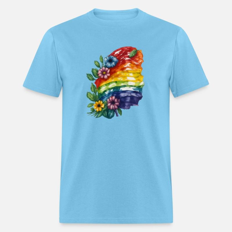 Watercolor painting of a rainbow flag.