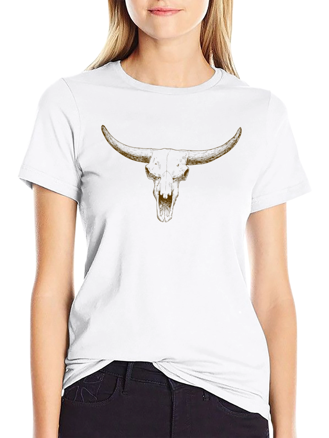 Steer Skull Graphic Tee - Black Cotton T-Shirt