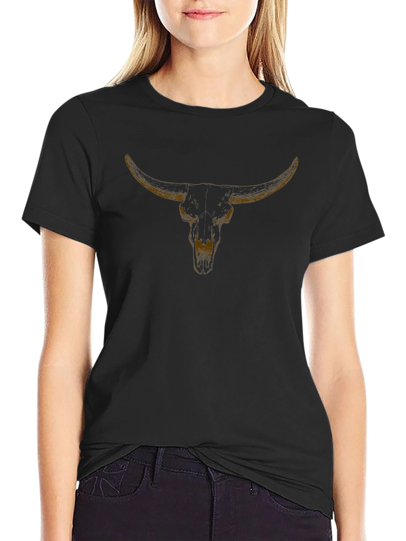Steer Skull Graphic Tee - Black Cotton T-Shirt