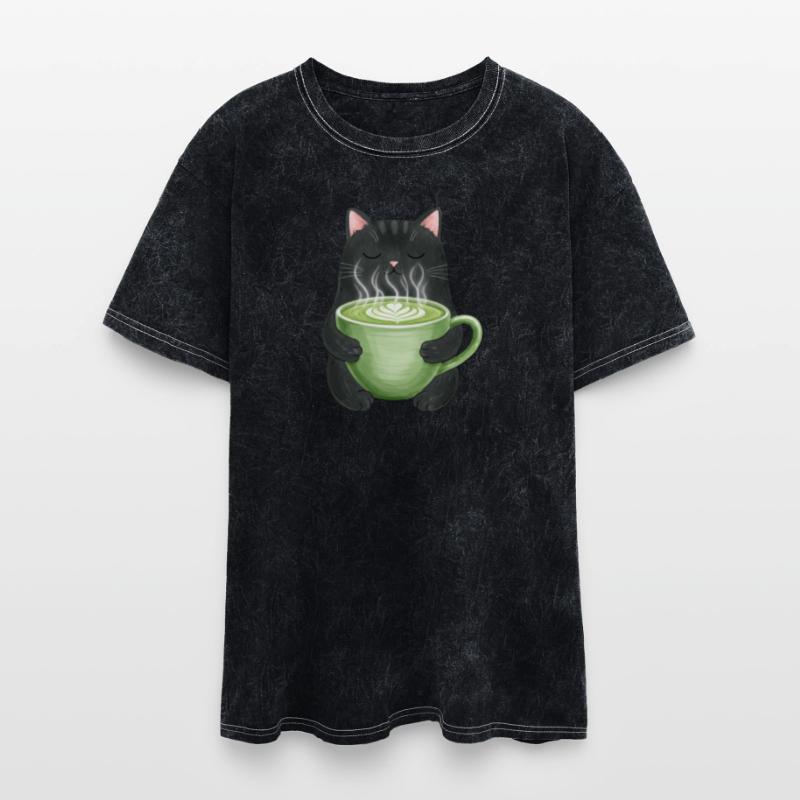 Whimsical Cat with Green Latte