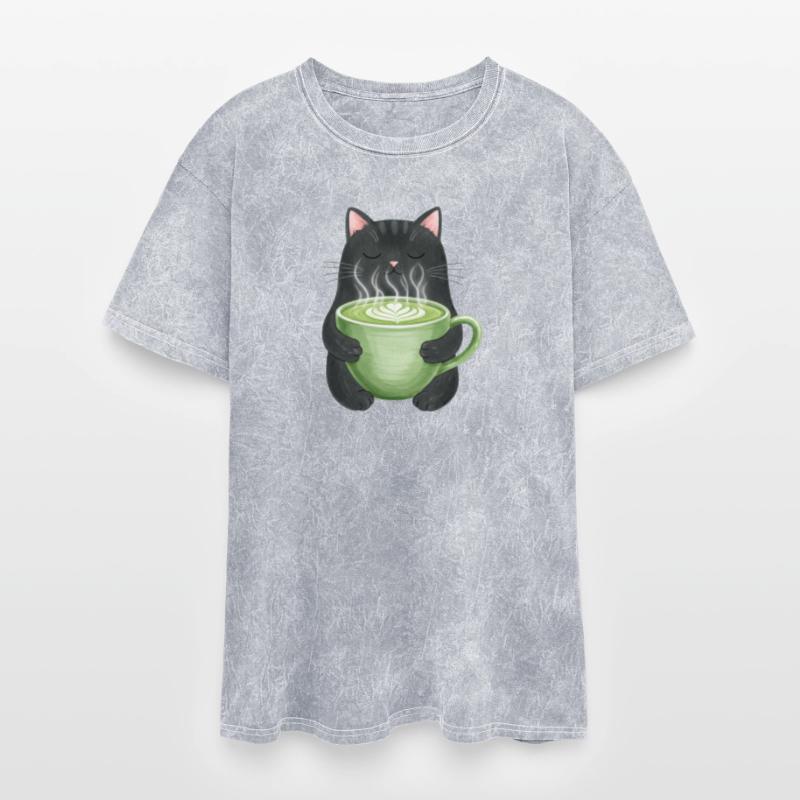 Whimsical Cat with Green Latte