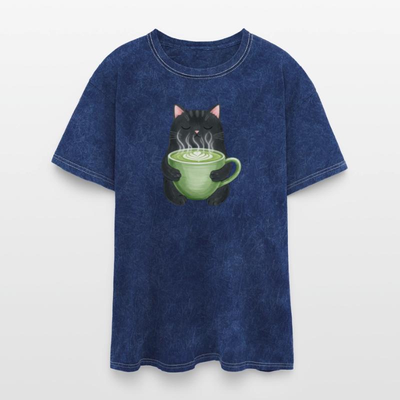 Whimsical Cat with Green Latte