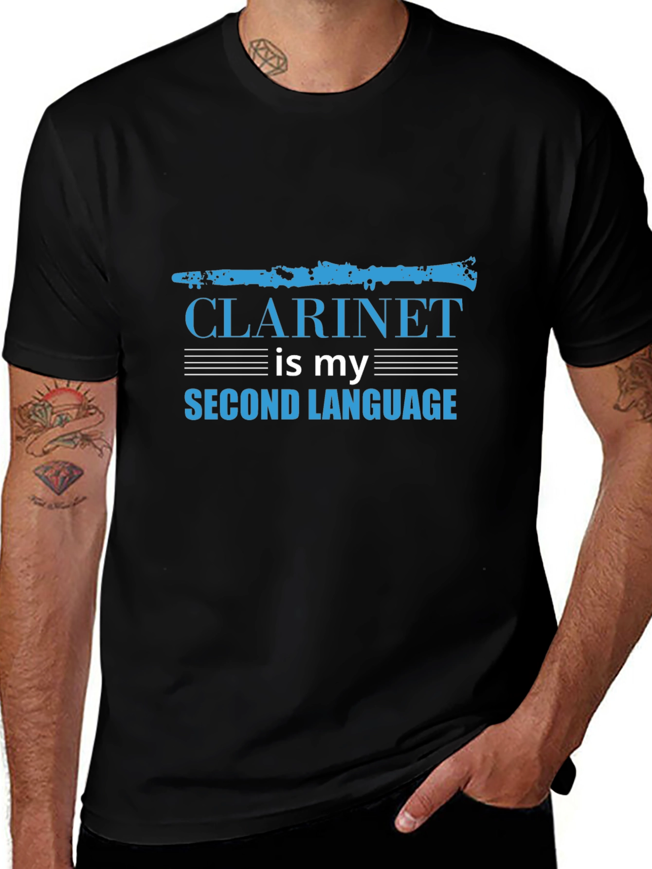 Clarinet is My Second Language Black T-Shirt