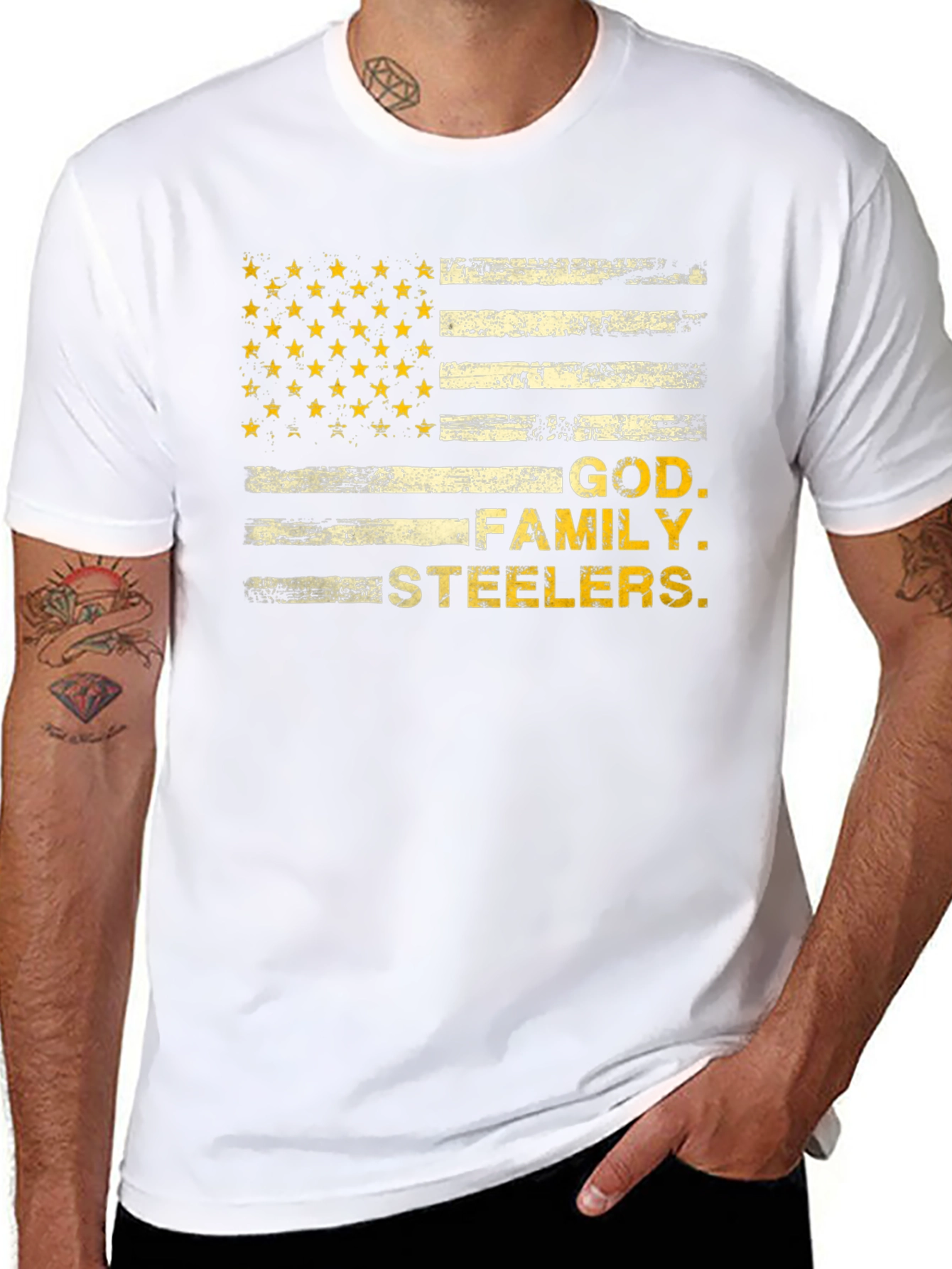 God Family Steelers American Flag T-Shirt