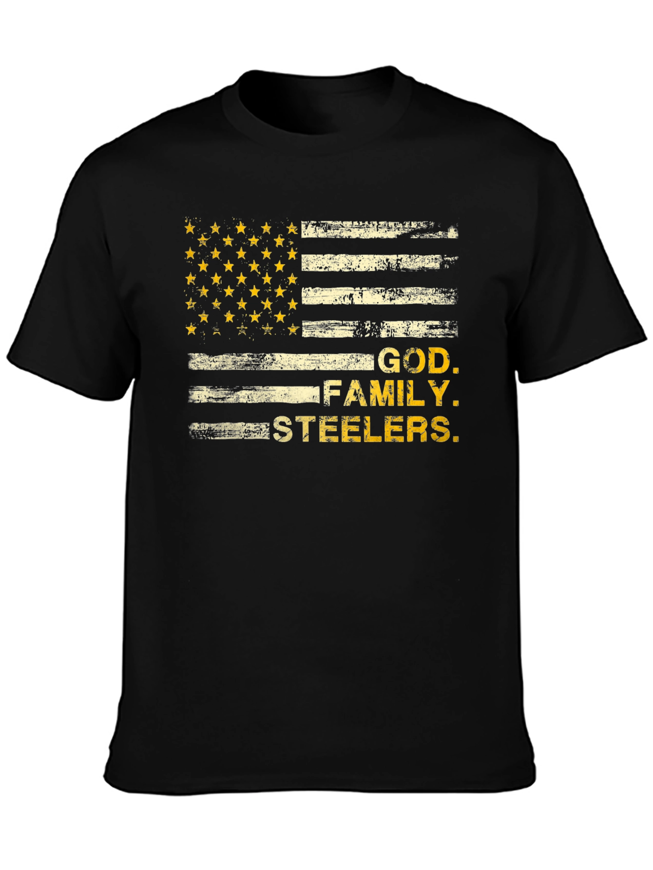 God Family Steelers American Flag T-Shirt