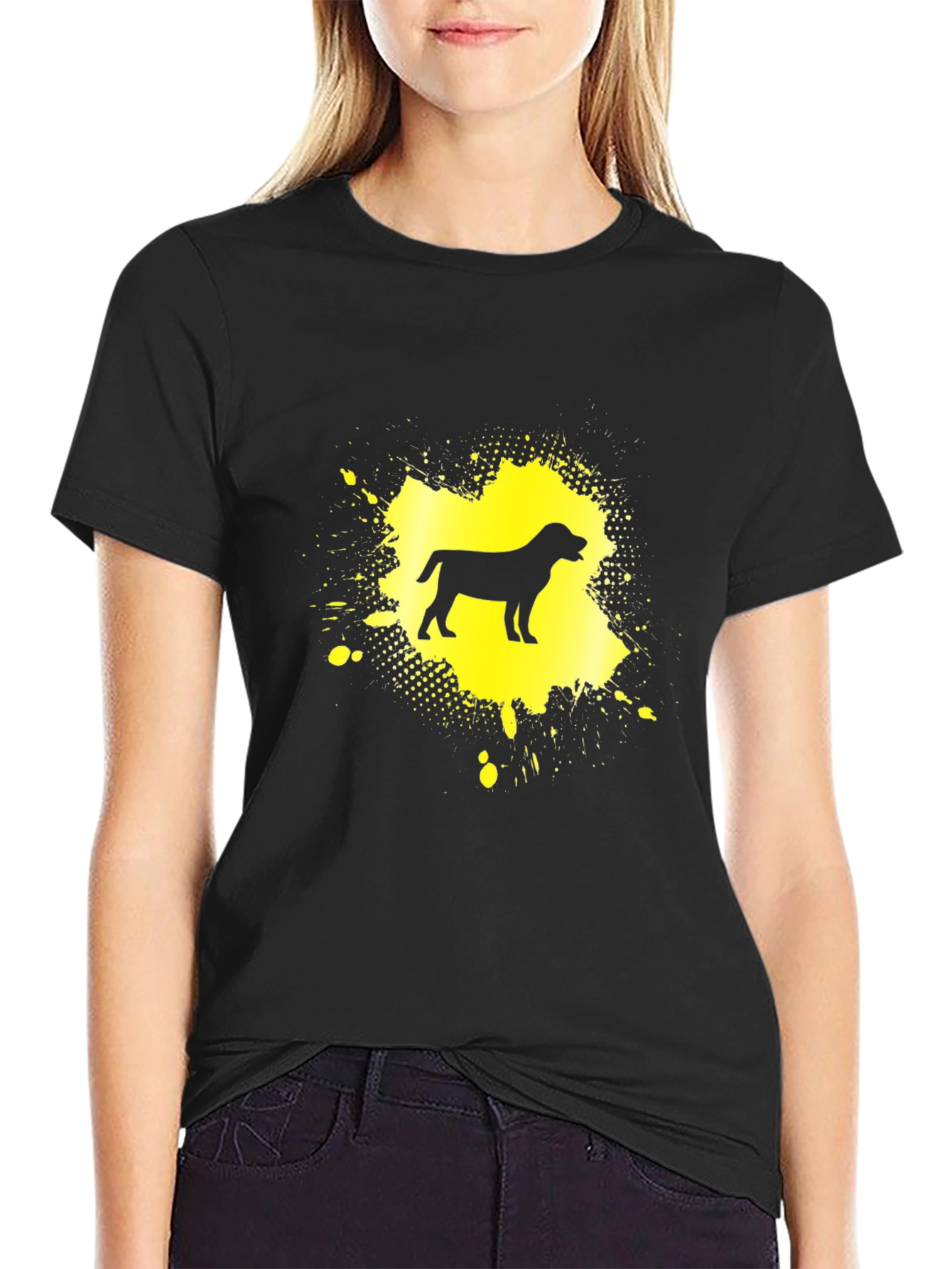 Dog Silhouette Graphic Tee - Black Cotton