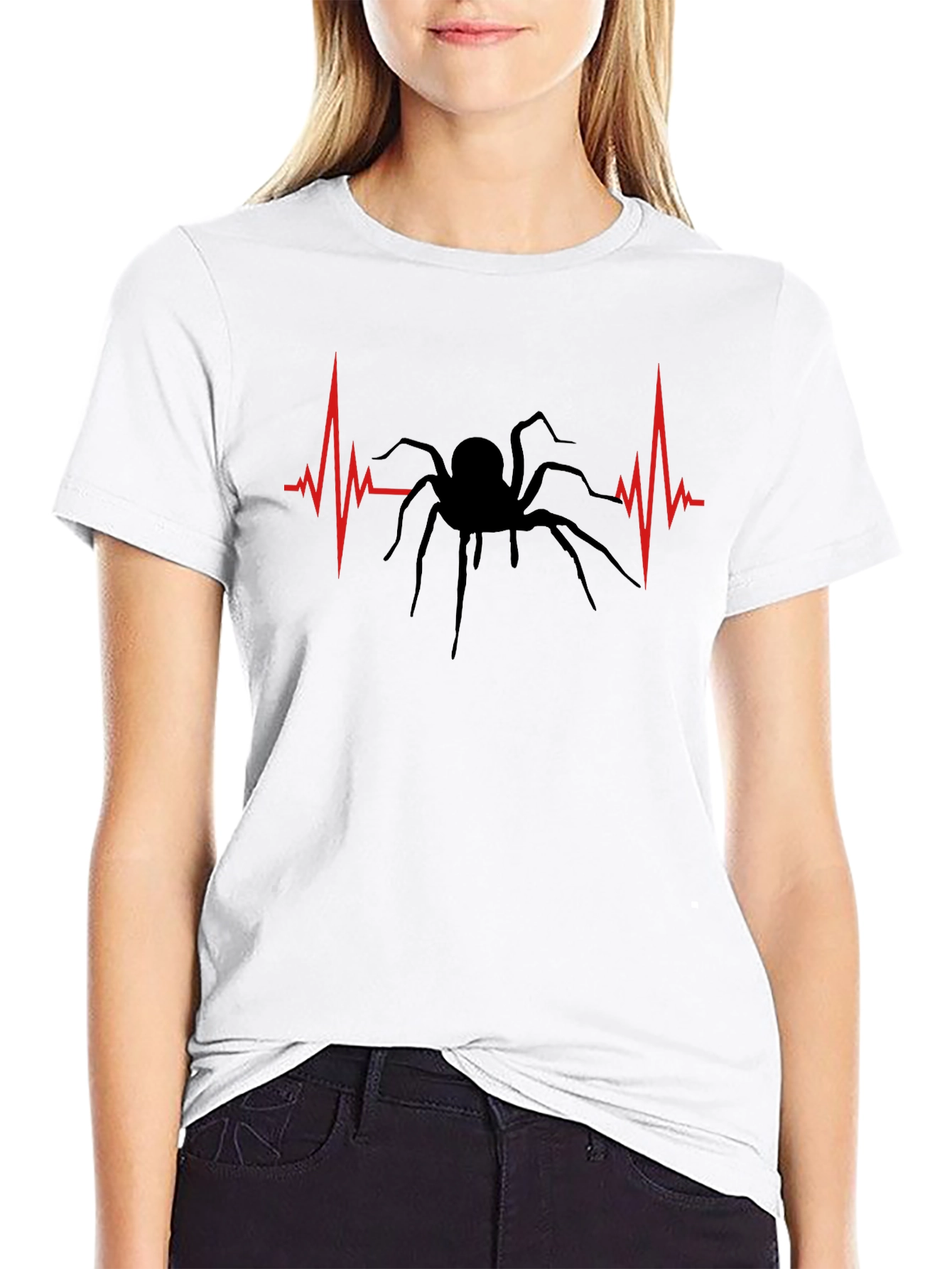 Spider Heartbeat Graphic Tee - Black Cotton T-Shirt