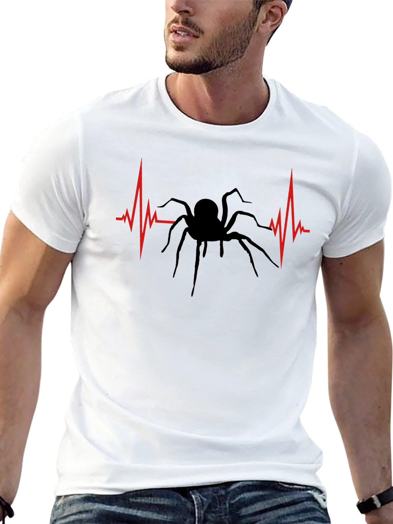 Spider Heartbeat Graphic Tee - Black Cotton T-Shirt