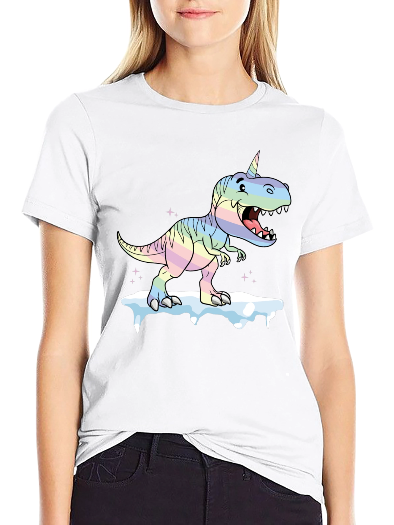Unicorn Dinosaur Graphic Black T-Shirt