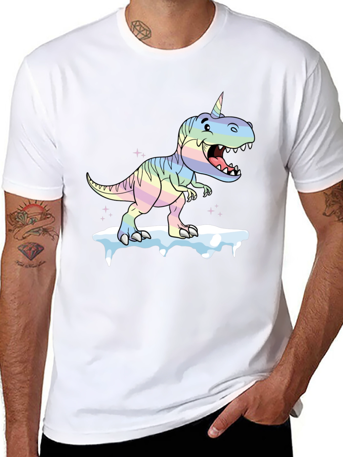 Unicorn Dinosaur Graphic Black T-Shirt