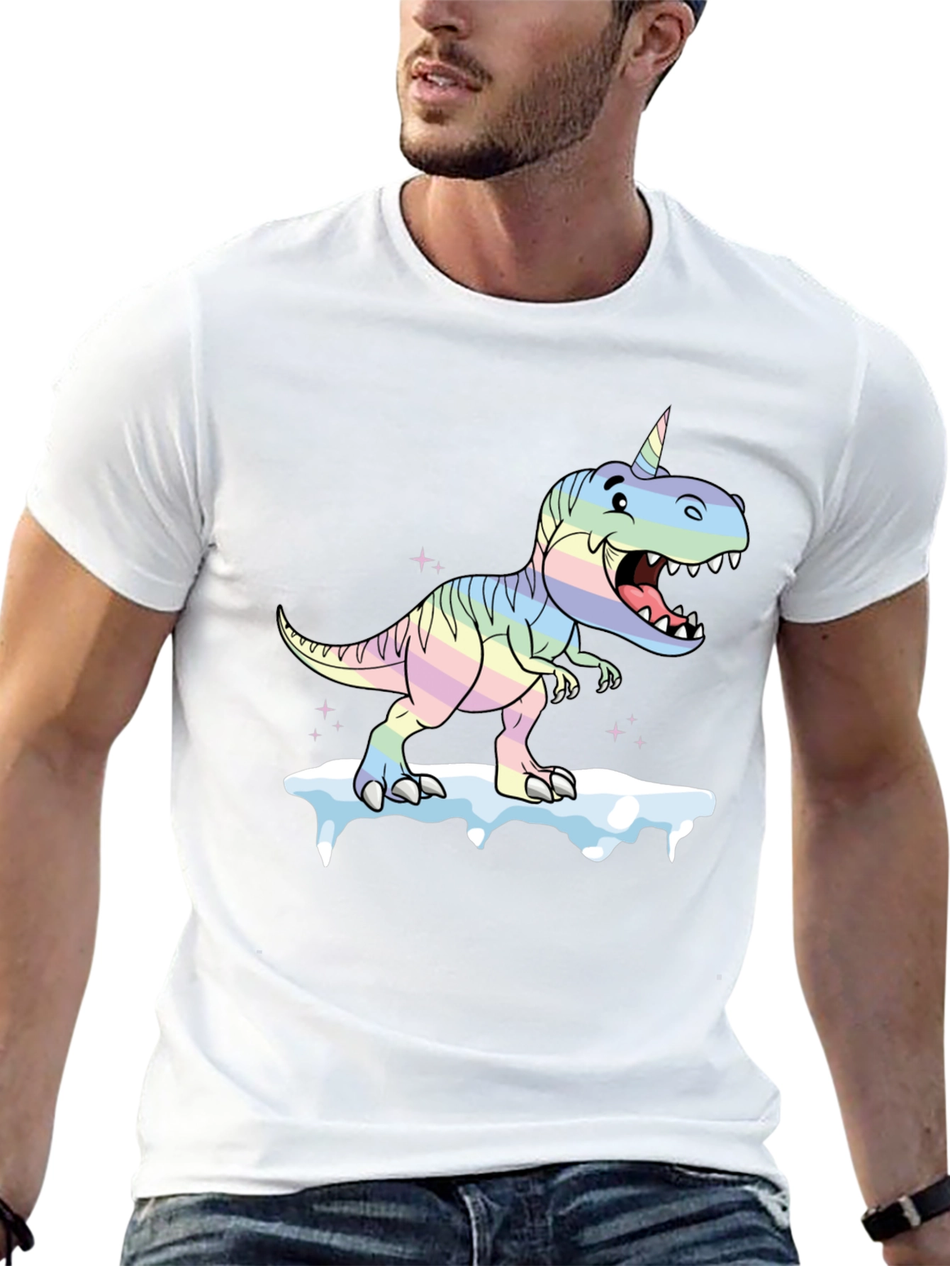 Unicorn Dinosaur Graphic Black T-Shirt