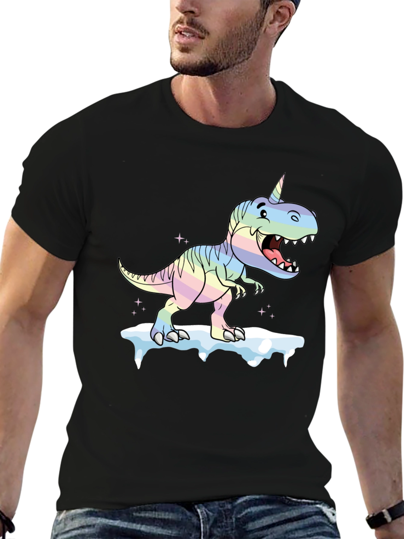 Unicorn Dinosaur Graphic Black T-Shirt