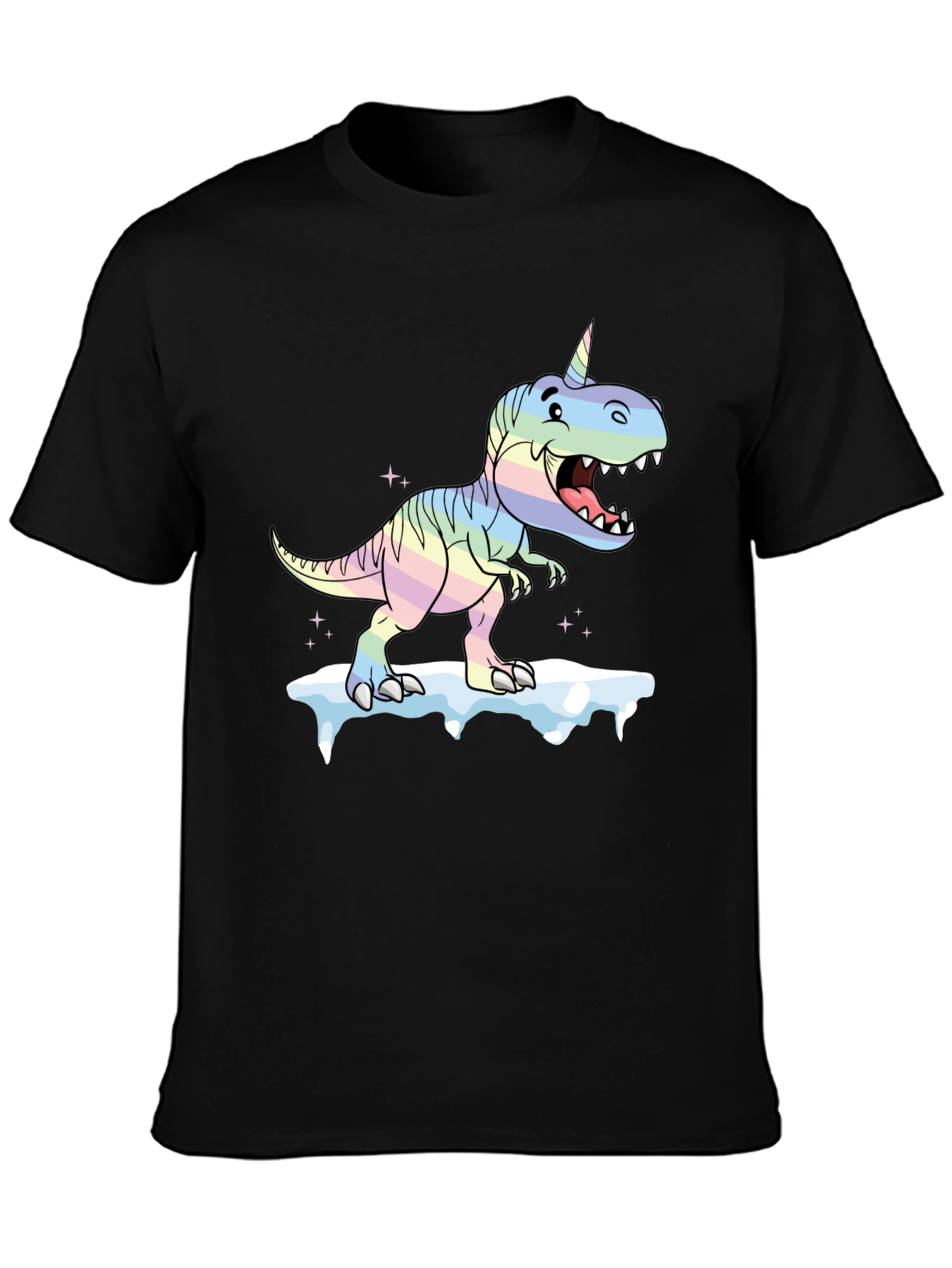 Unicorn Dinosaur Graphic Black T-Shirt
