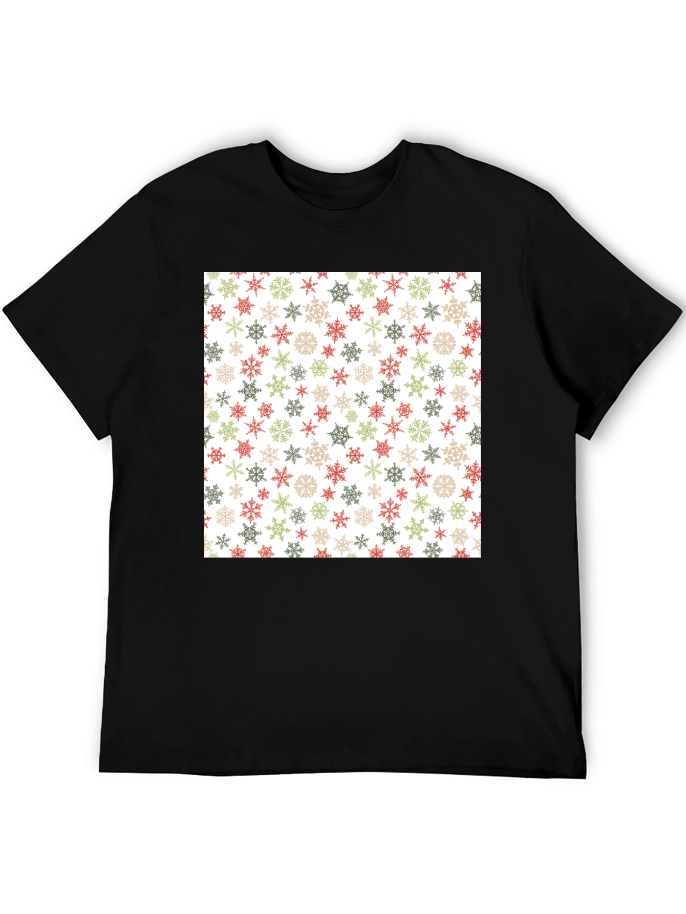 Festive Snowflake Pattern Black T-Shirt
