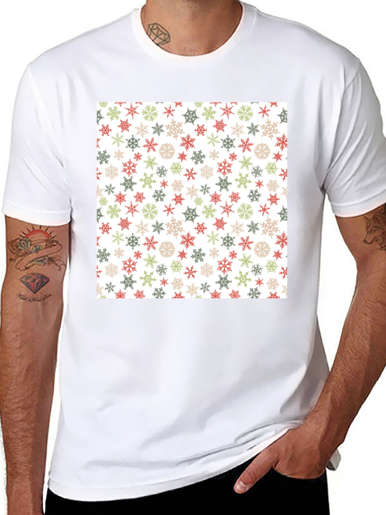 Festive Snowflake Pattern Black T-Shirt