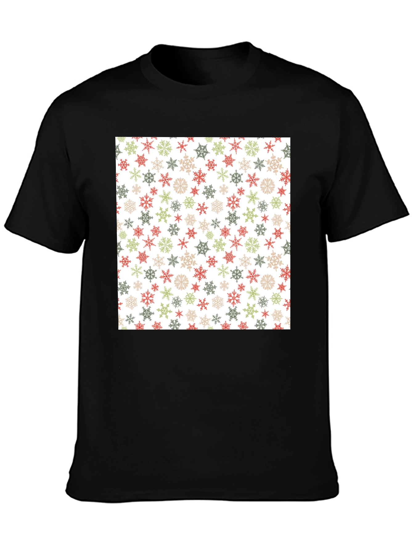 Festive Snowflake Pattern Black T-Shirt
