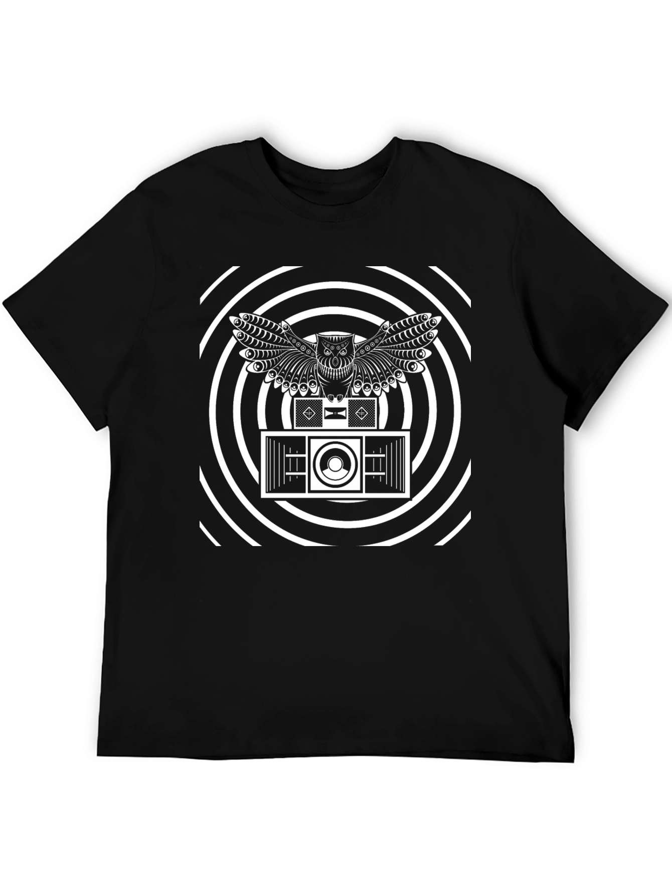 Owl Speaker Graphic Print Black T-Shirt