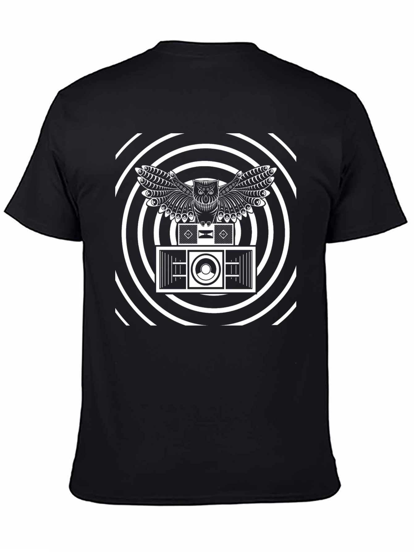 Owl Speaker Graphic Print Black T-Shirt