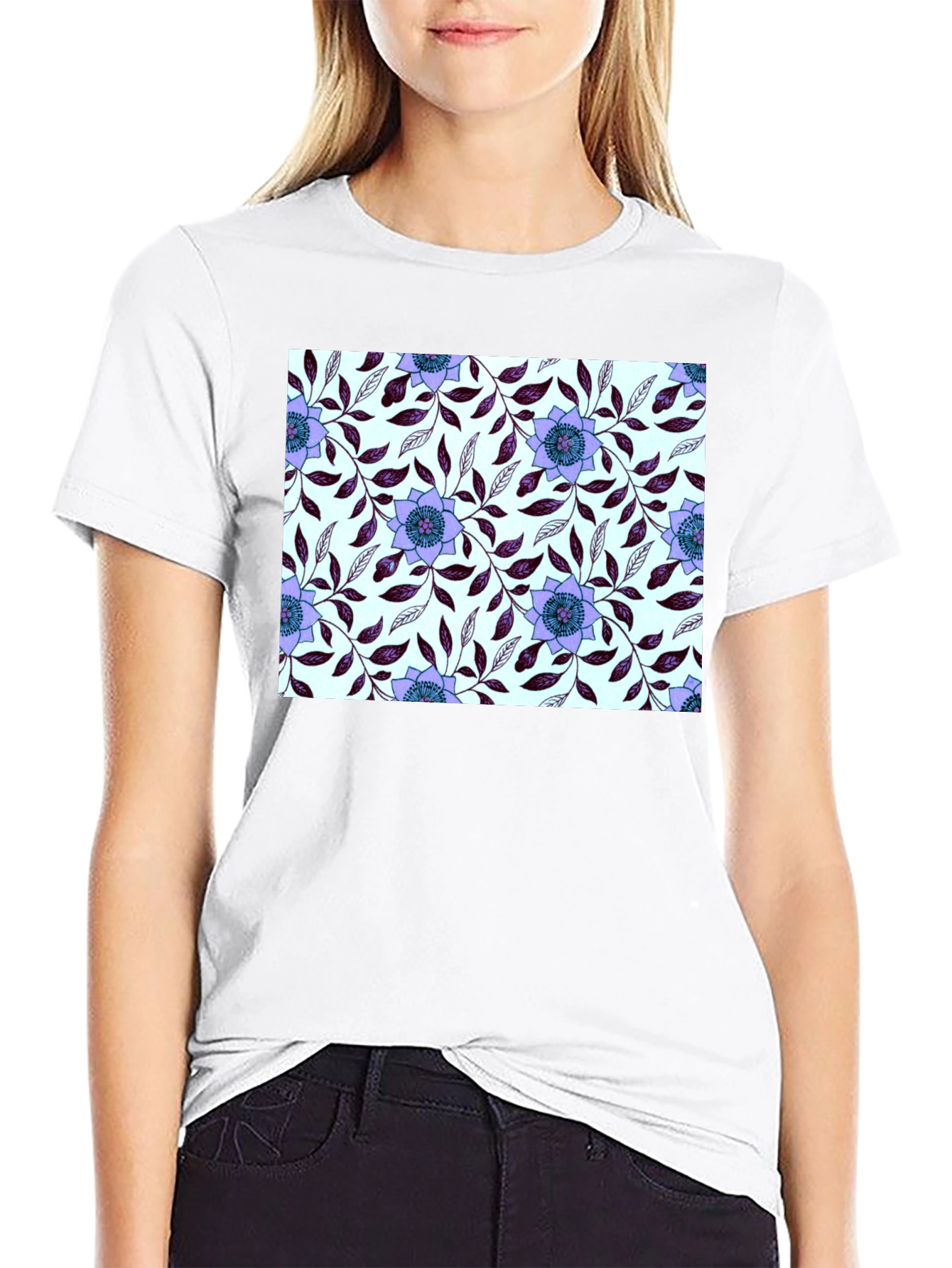Floral Pattern Black T-Shirt