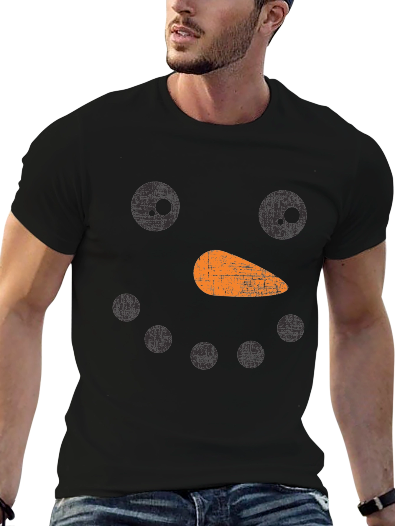 Festive Snowman Face Graphic Tee - Holiday Fun