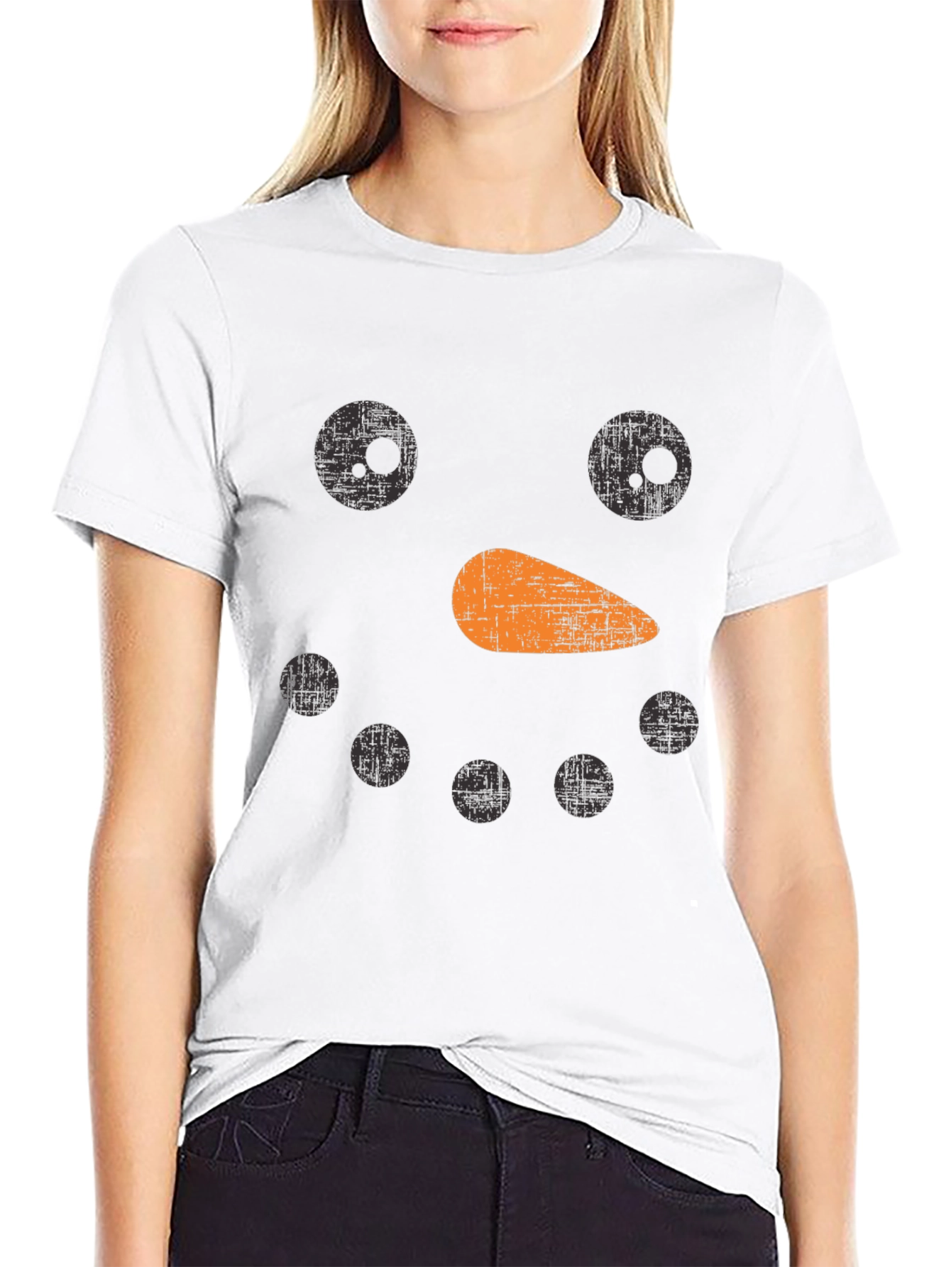 Festive Snowman Face Graphic Tee - Holiday Fun