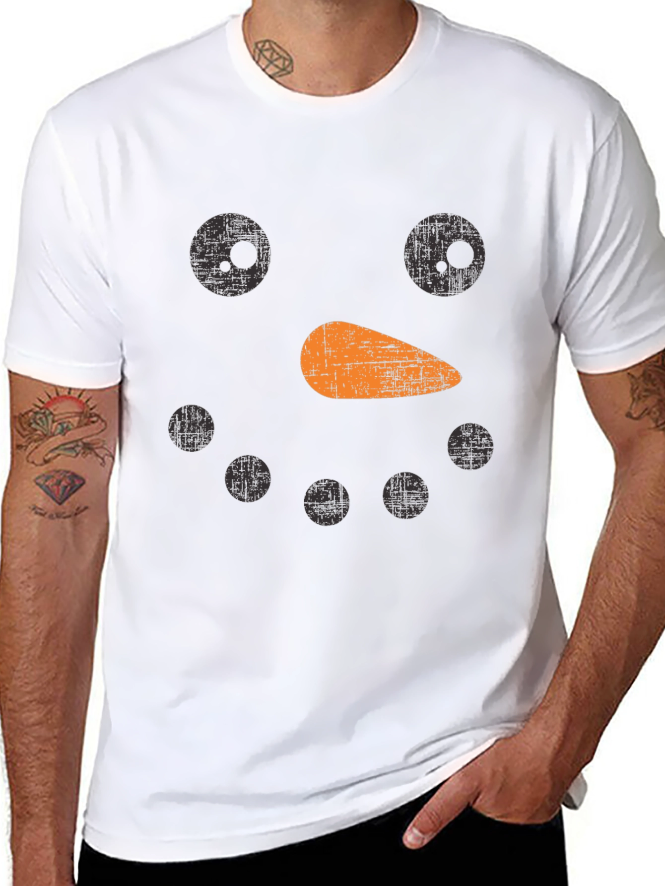 Festive Snowman Face Graphic Tee - Holiday Fun