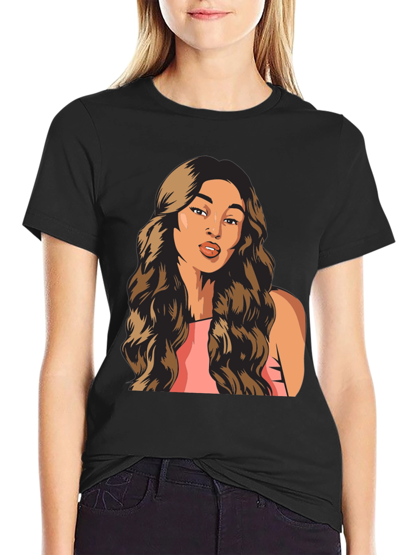 Woman Portrait Graphic T-Shirt Trendy Black Tee