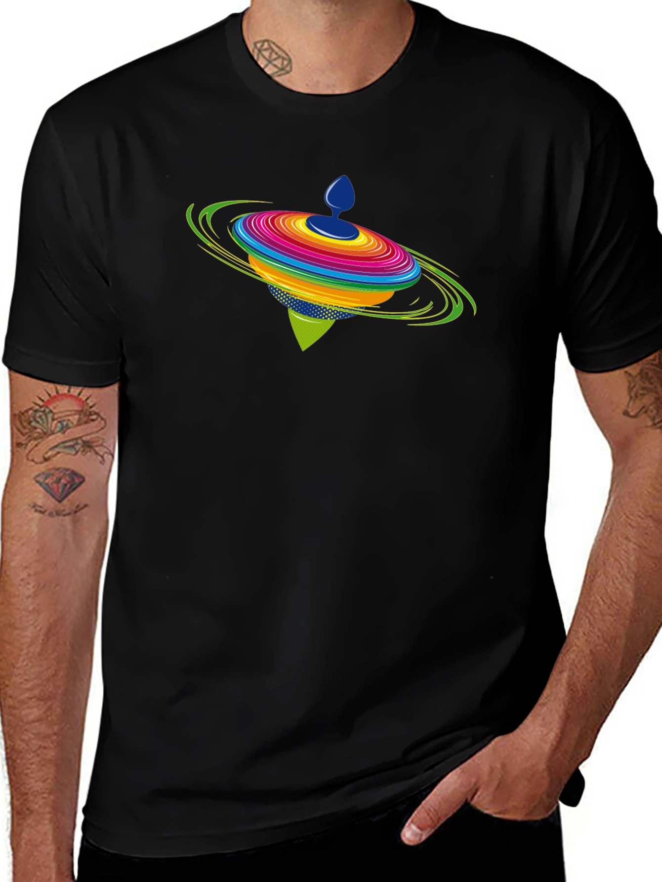 Spinning Top Graphic Black T-Shirt