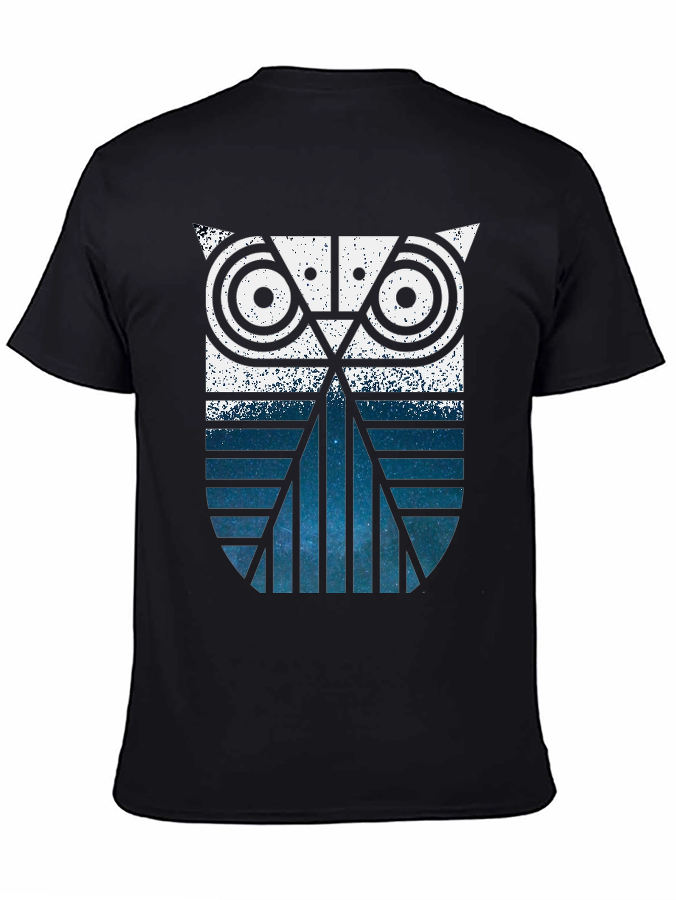 Geometric Owl Graphic Print Black T-Shirt