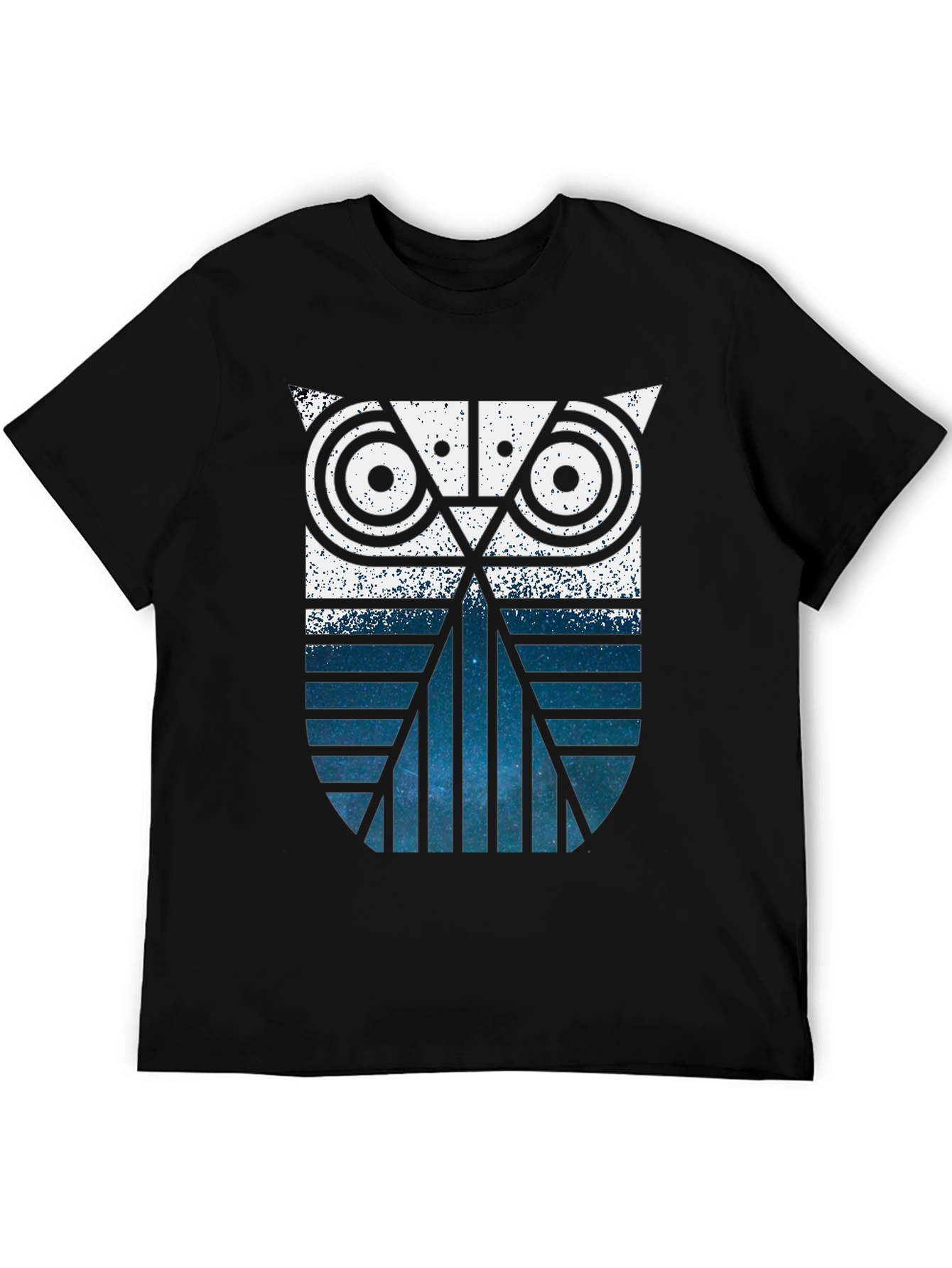 Geometric Owl Graphic Print Black T-Shirt