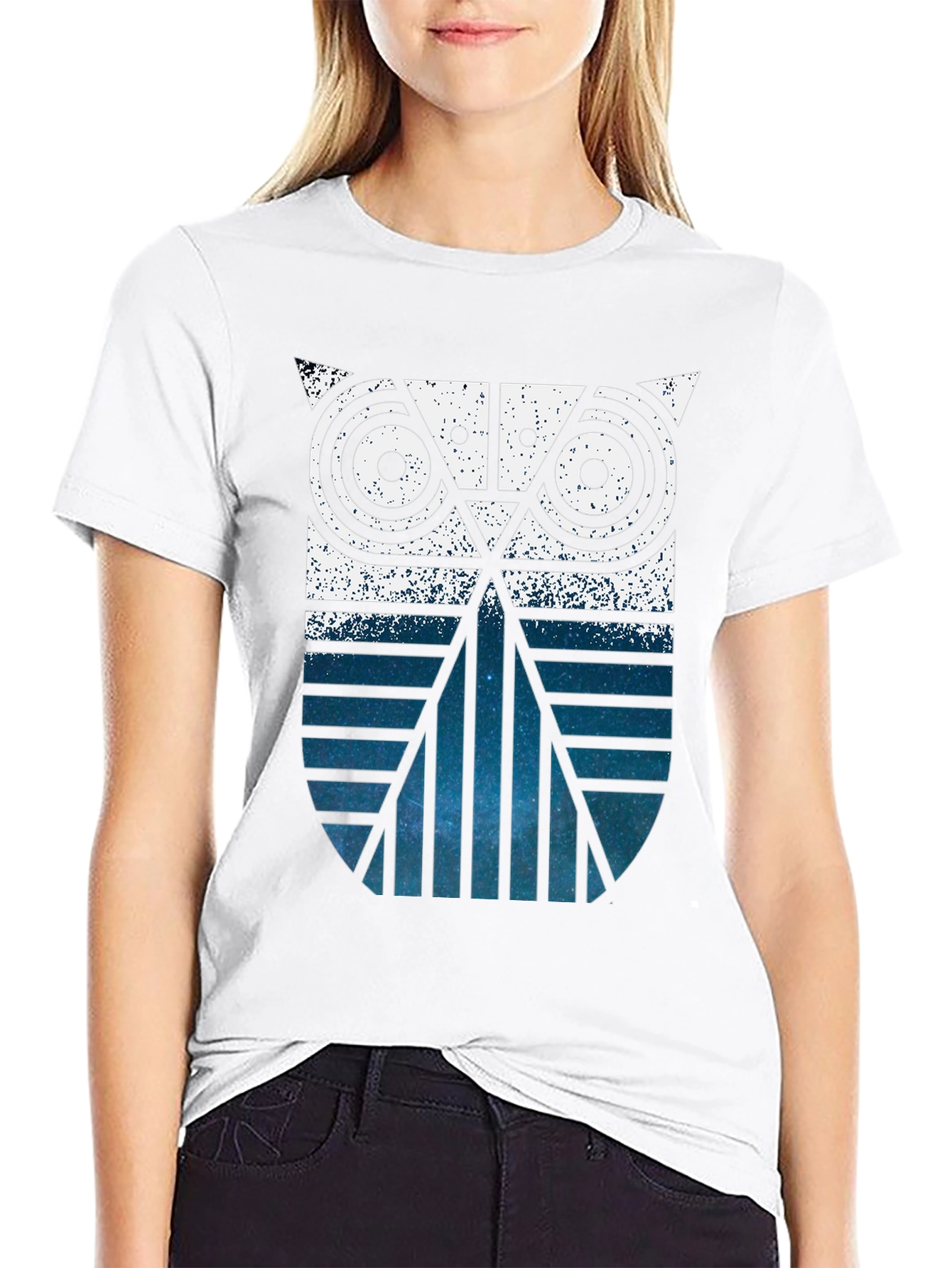 Geometric Owl Graphic Print Black T-Shirt