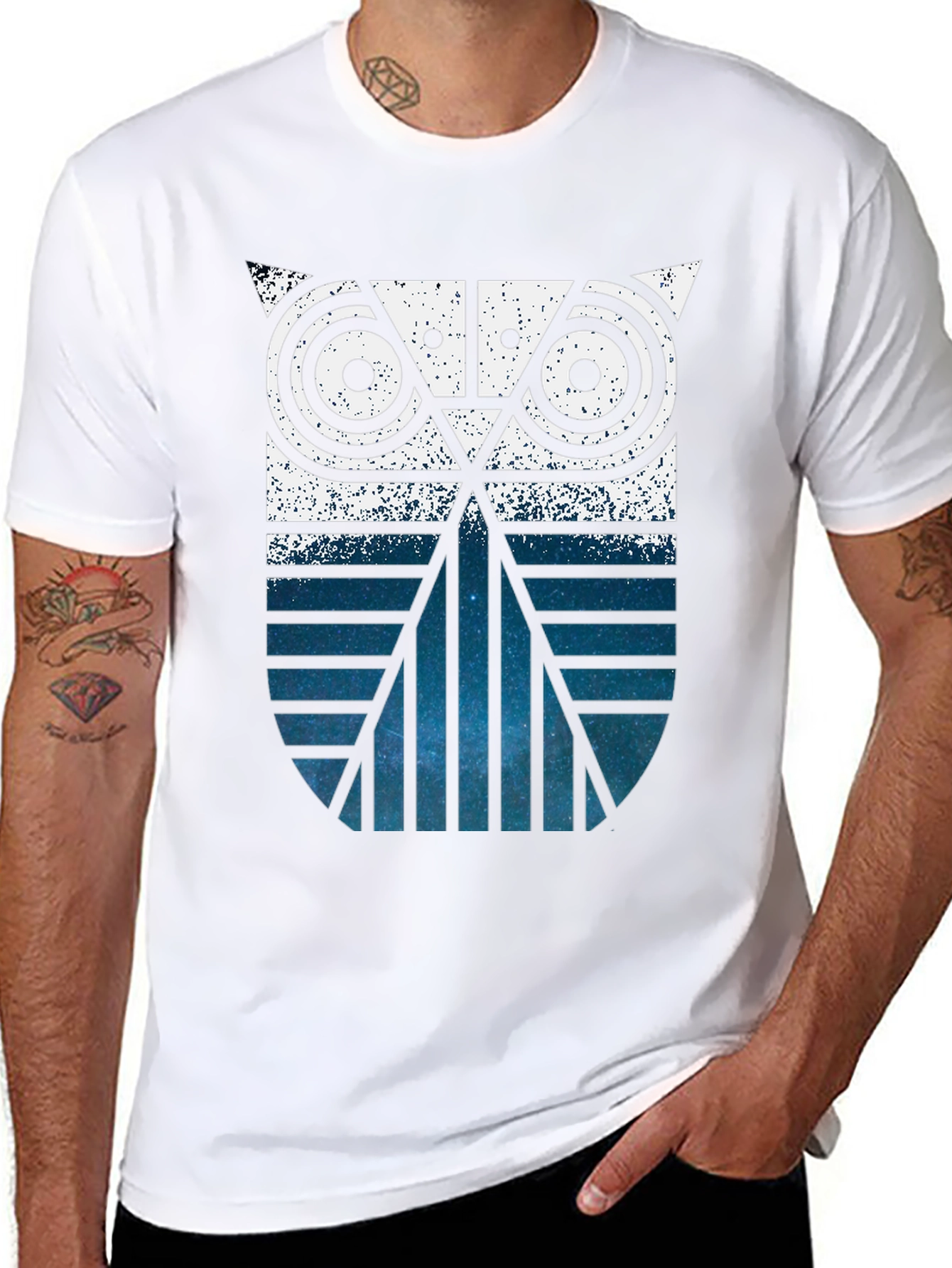 Geometric Owl Graphic Print Black T-Shirt
