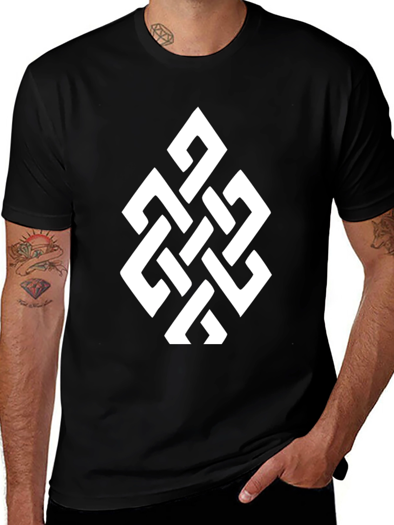 Black T-Shirt with White Celtic Knot Design