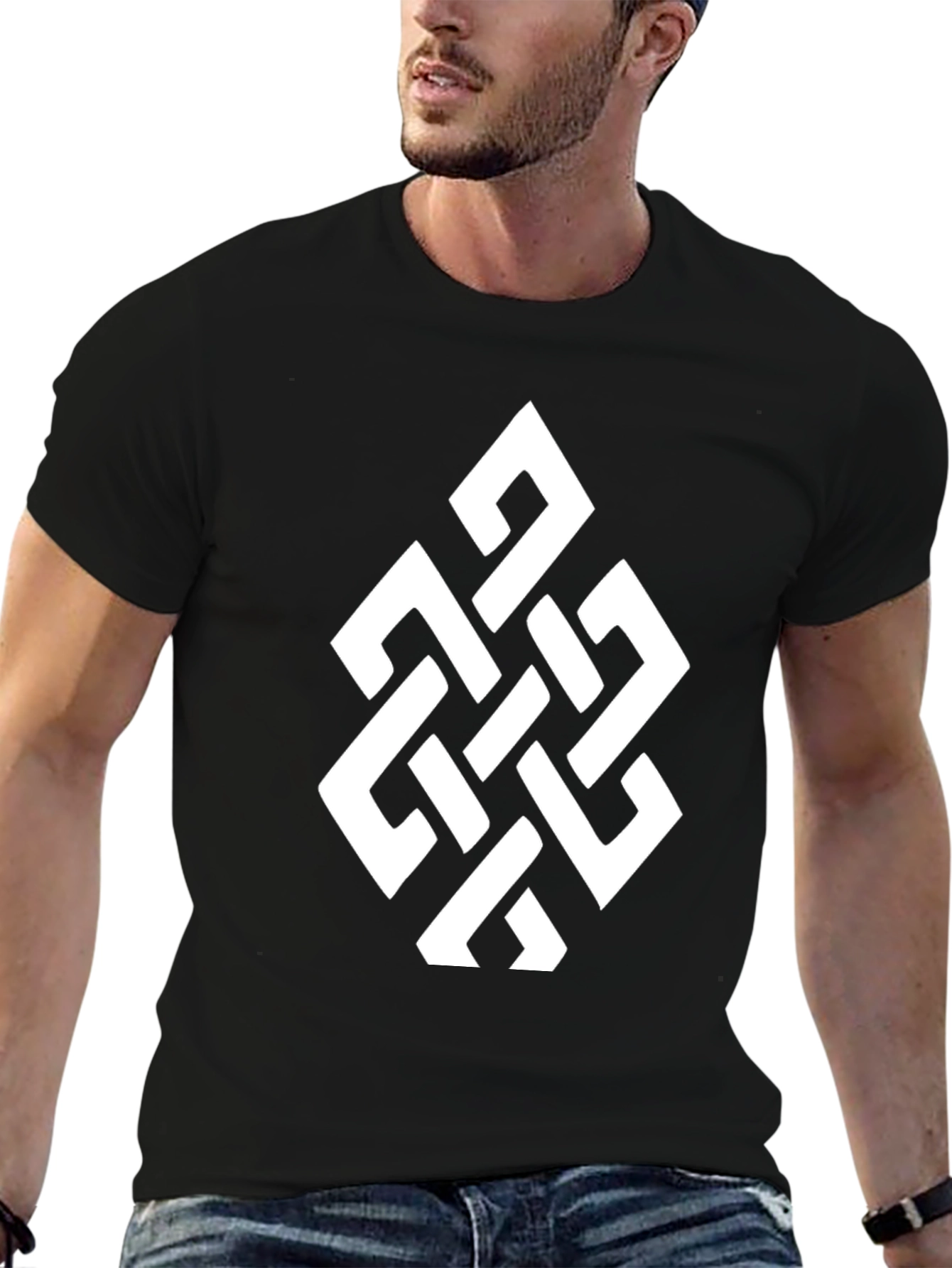 Black T-Shirt with White Celtic Knot Design