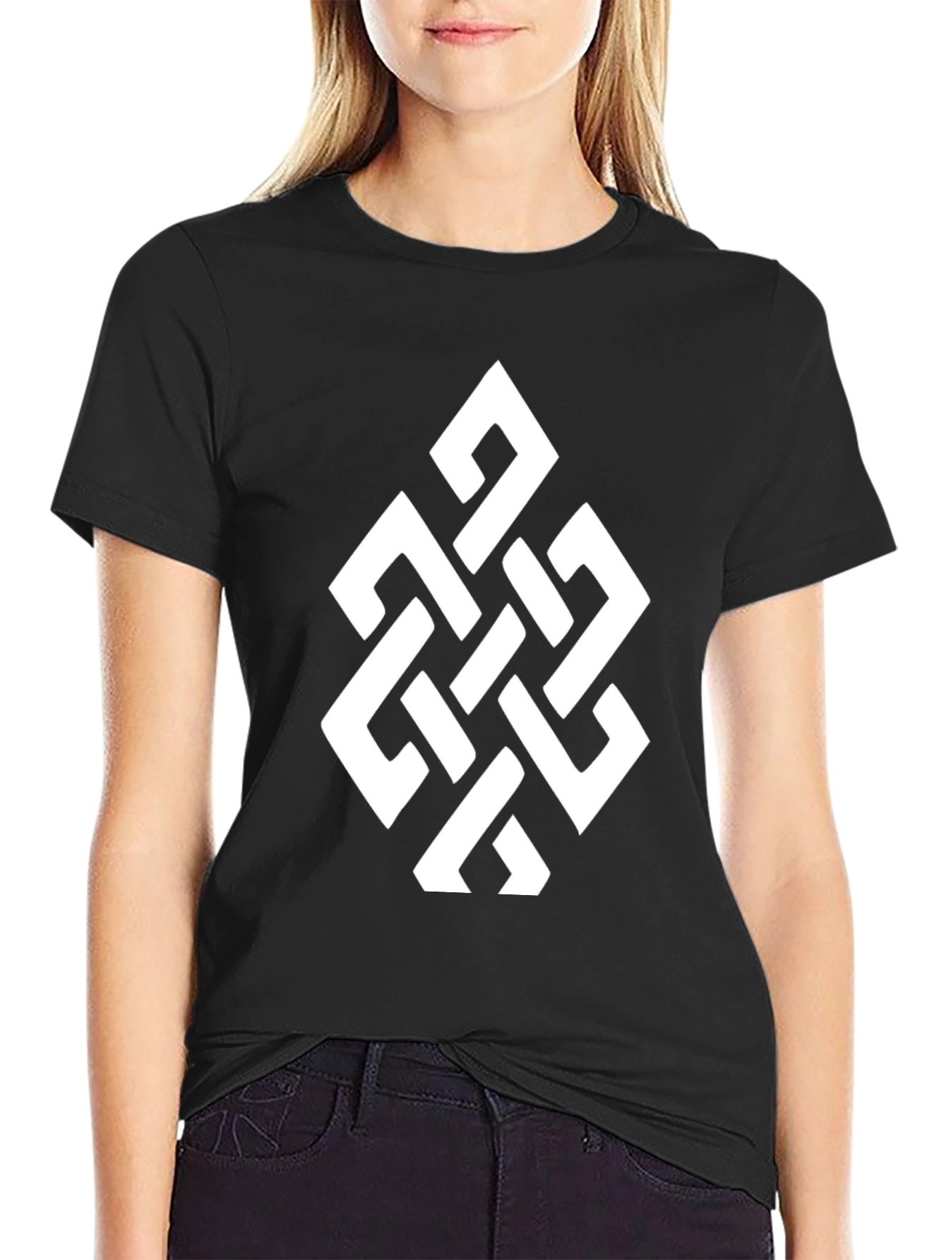Black T-Shirt with White Celtic Knot Design