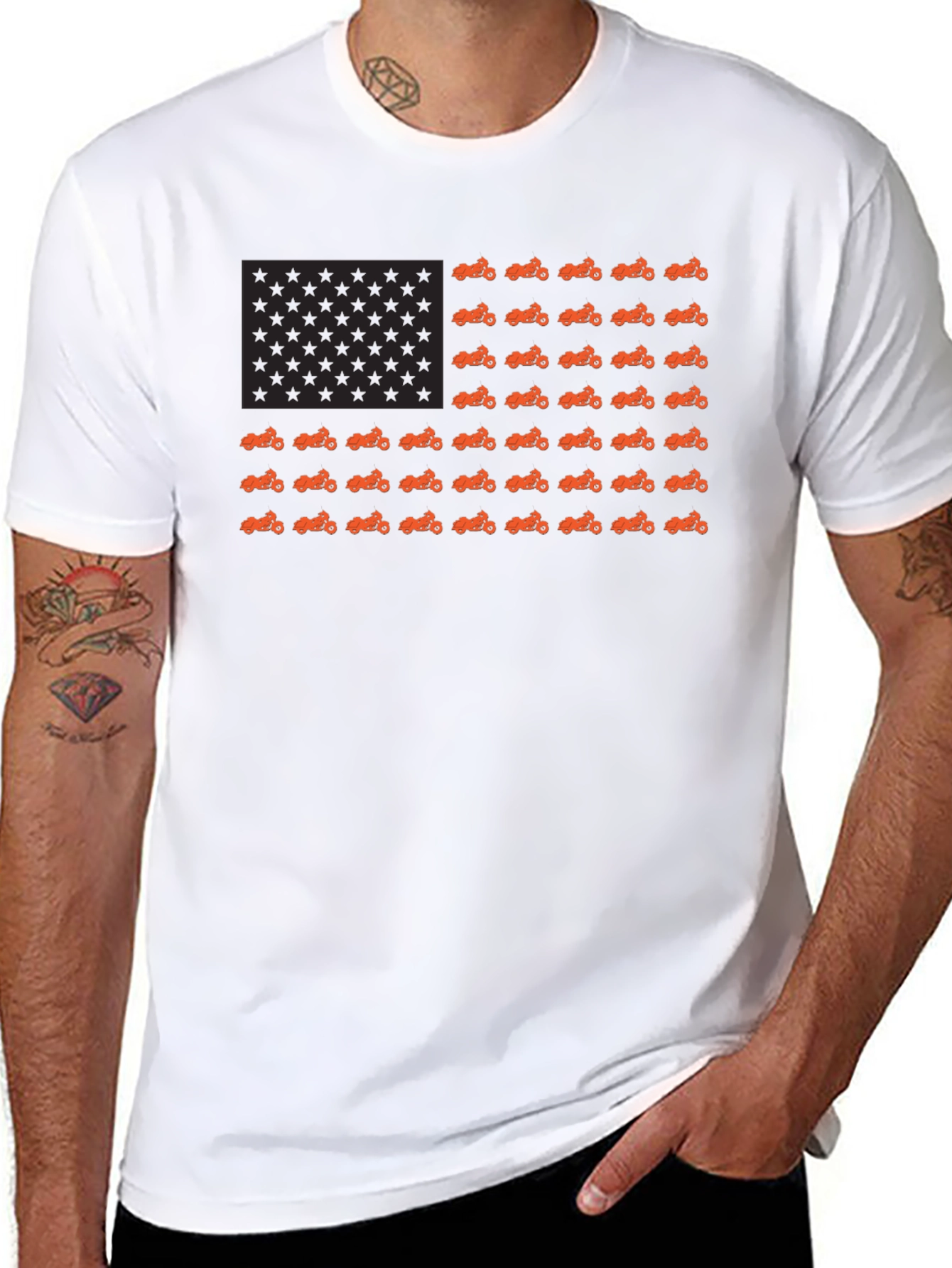 Motorcycle American Flag Black T-Shirt