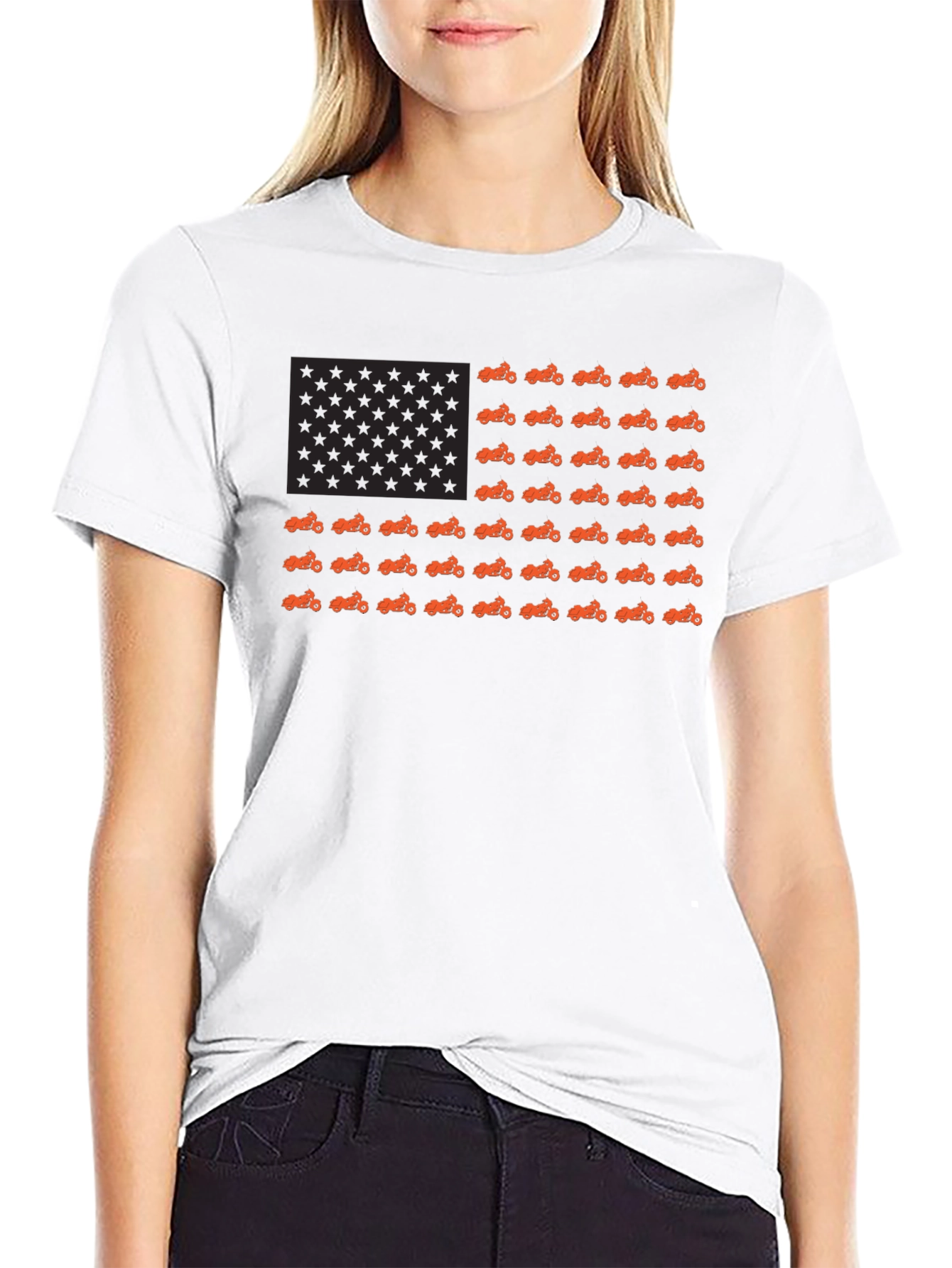 Motorcycle American Flag Black T-Shirt