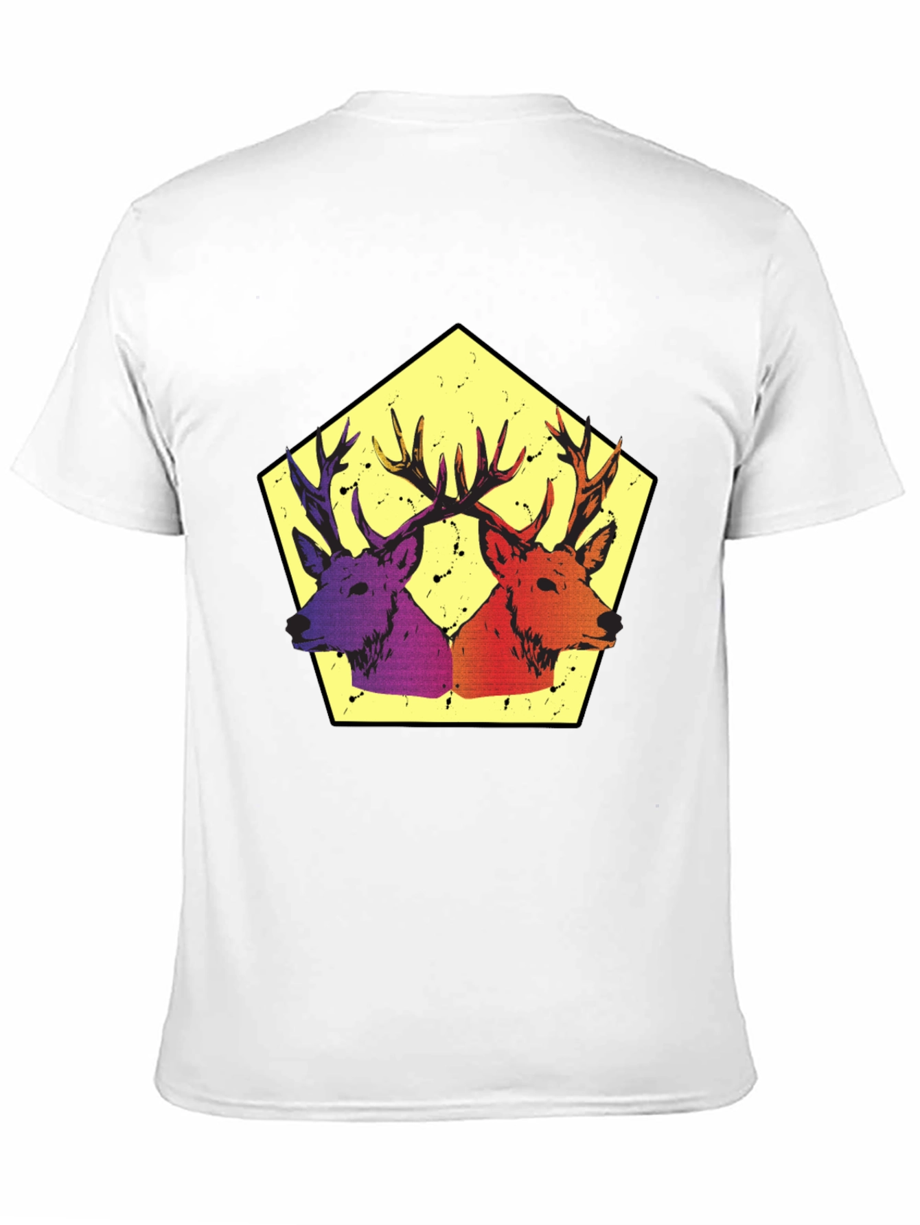 Dual Deer Graphic Print Tee - Black