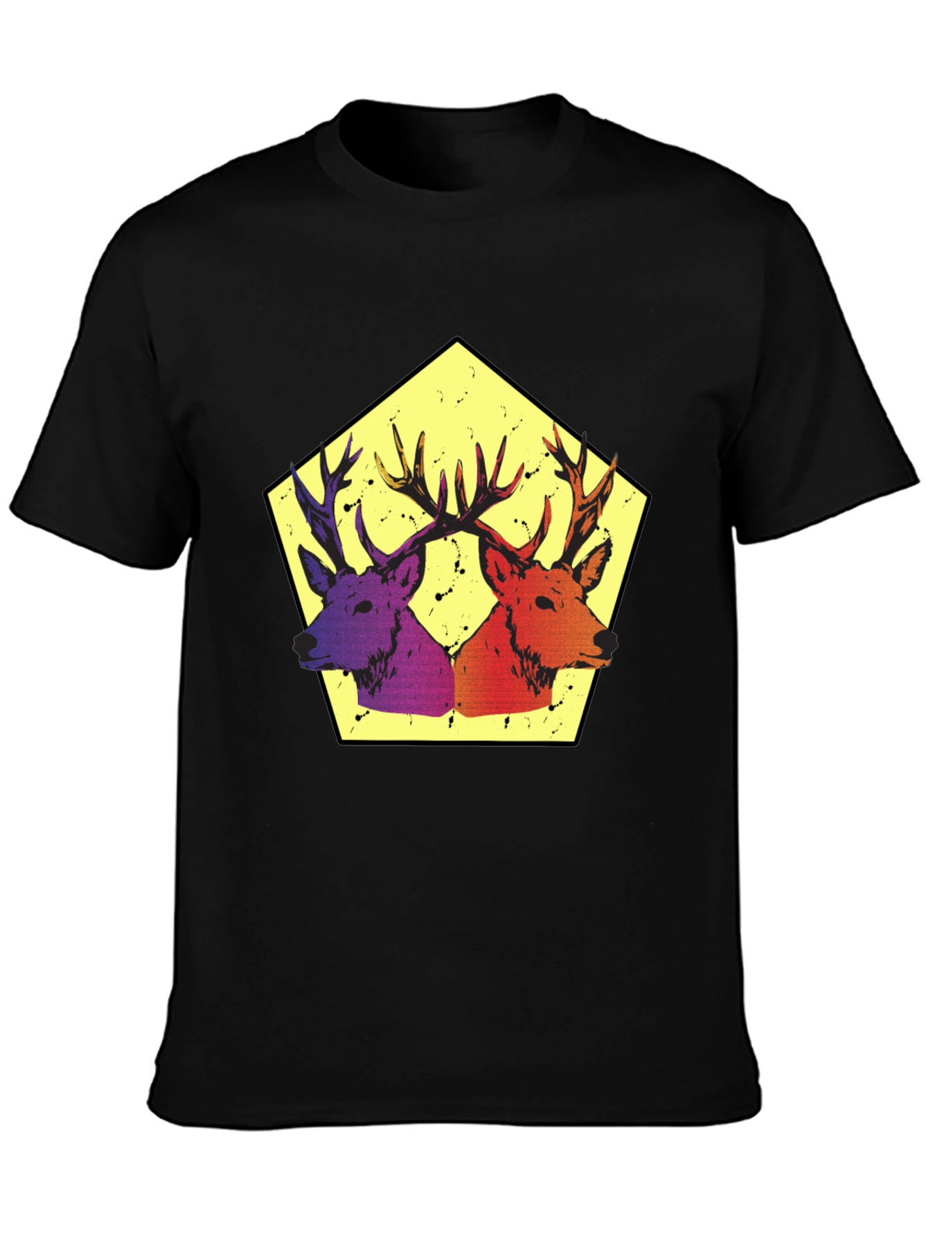 Dual Deer Graphic Print Tee - Black