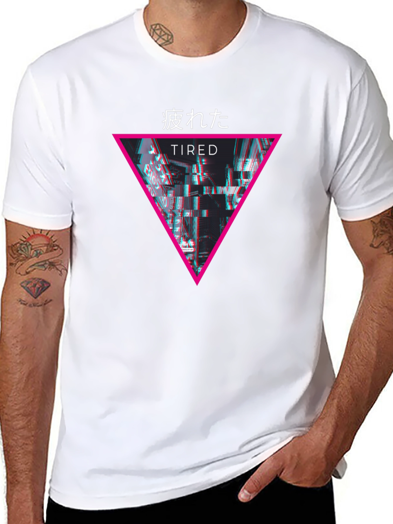 Tired Glitch Aesthetic Black T-Shirt