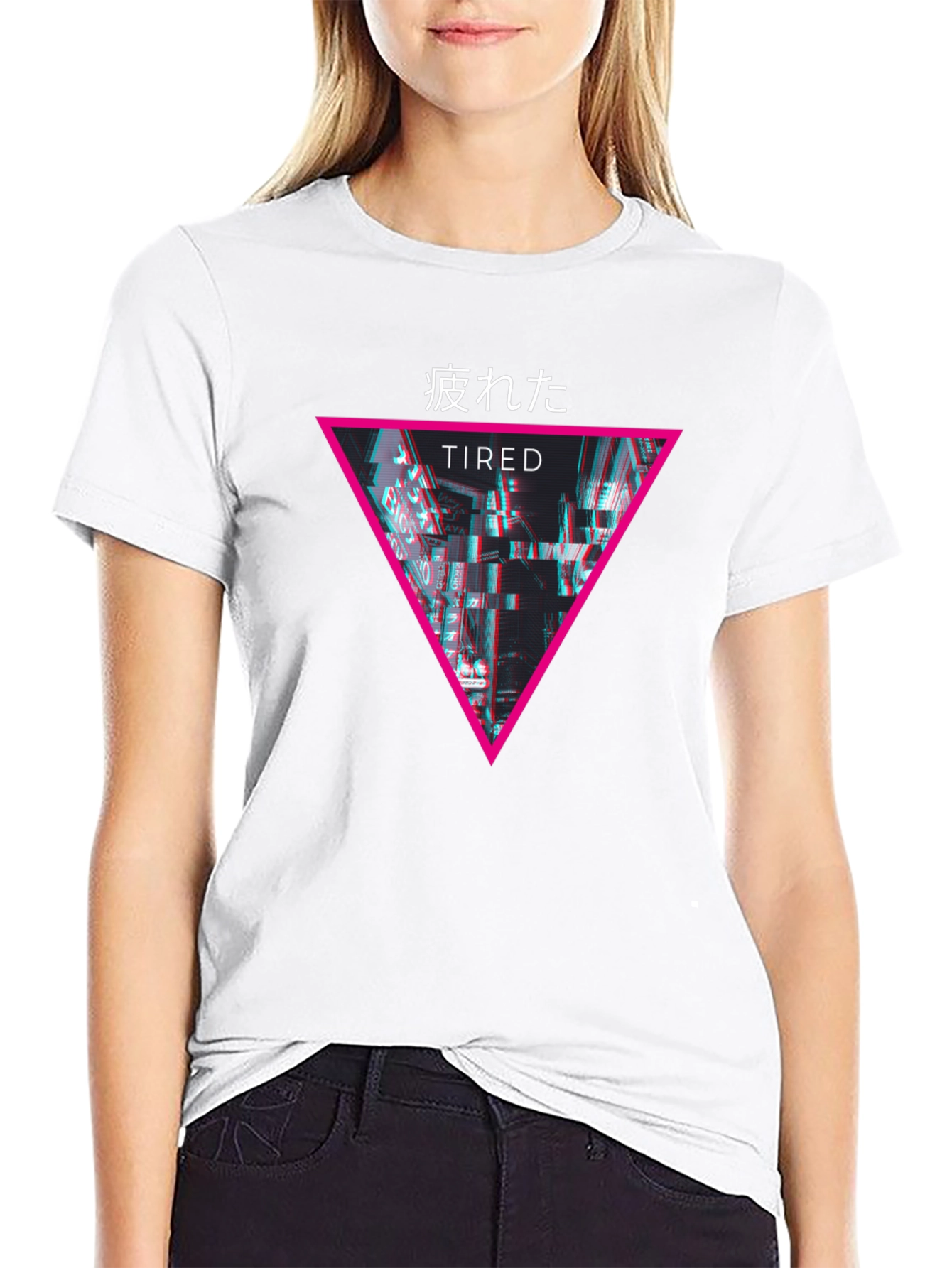 Tired Glitch Aesthetic Black T-Shirt