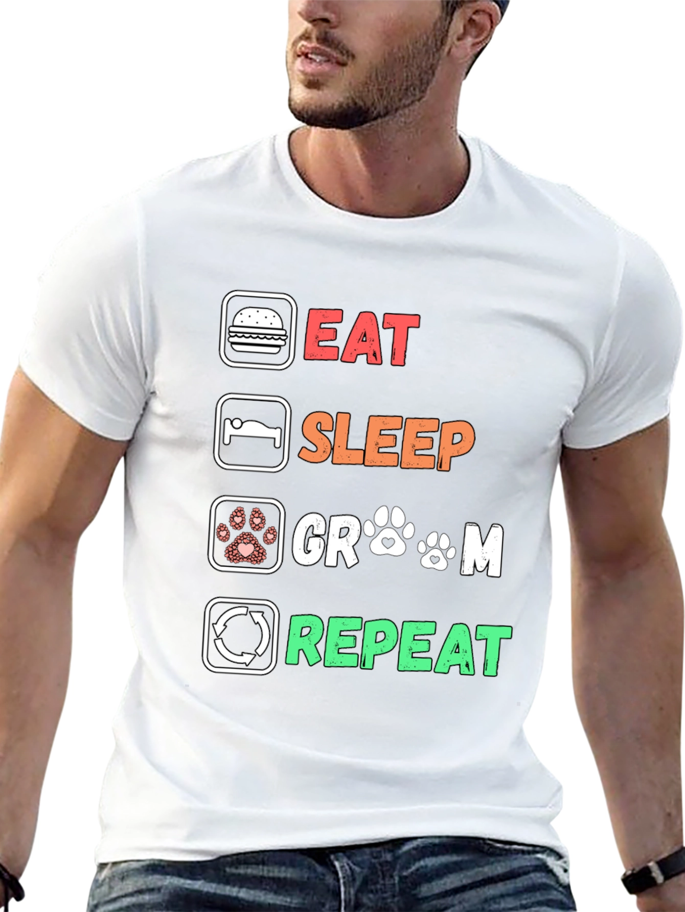 Eat Sleep Groom Repeat Black T-Shirt