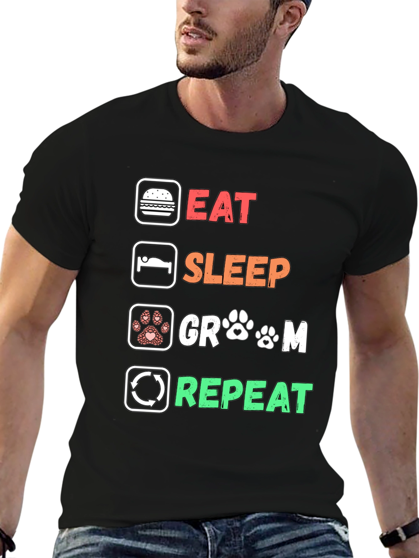 Eat Sleep Groom Repeat Black T-Shirt