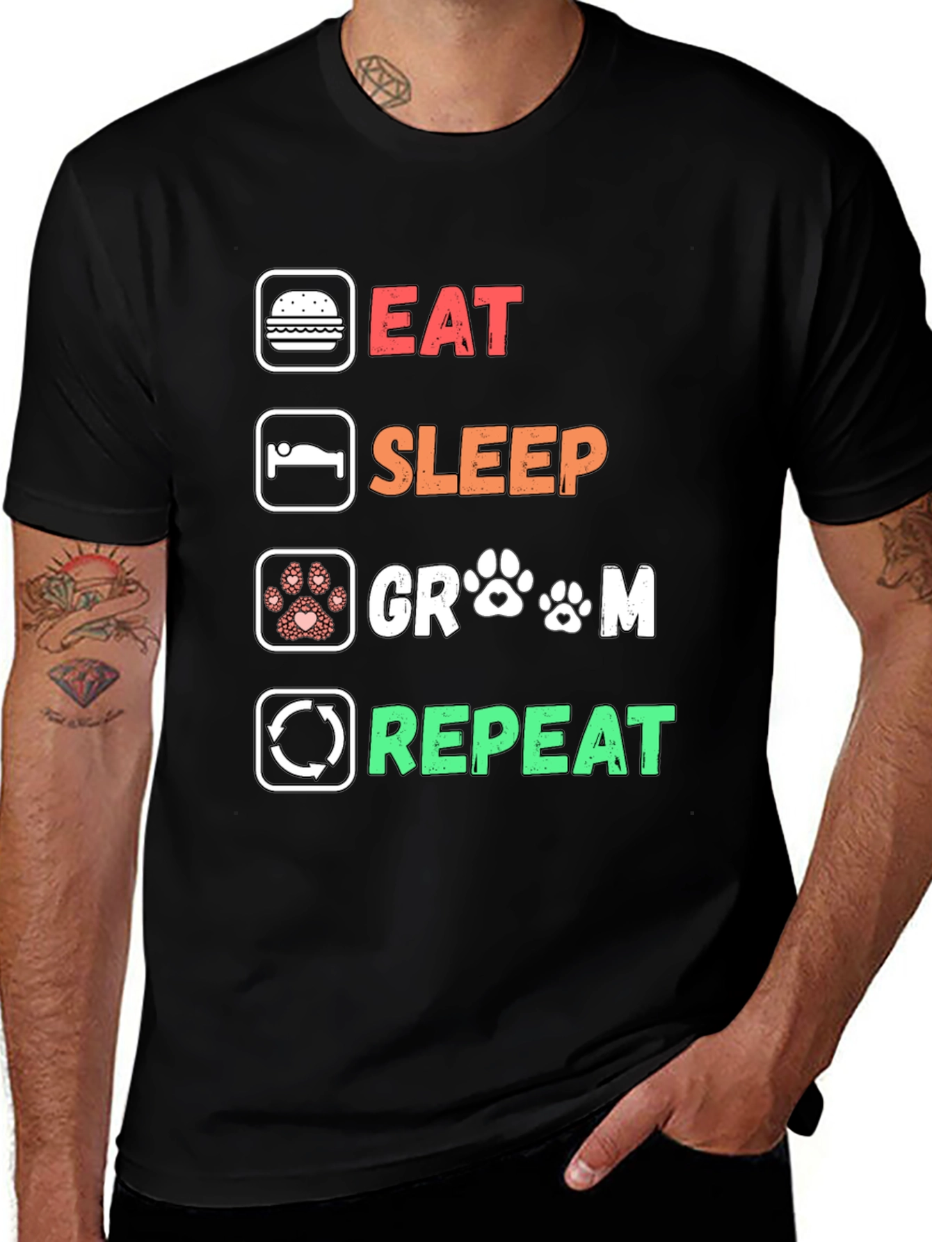 Eat Sleep Groom Repeat Black T-Shirt