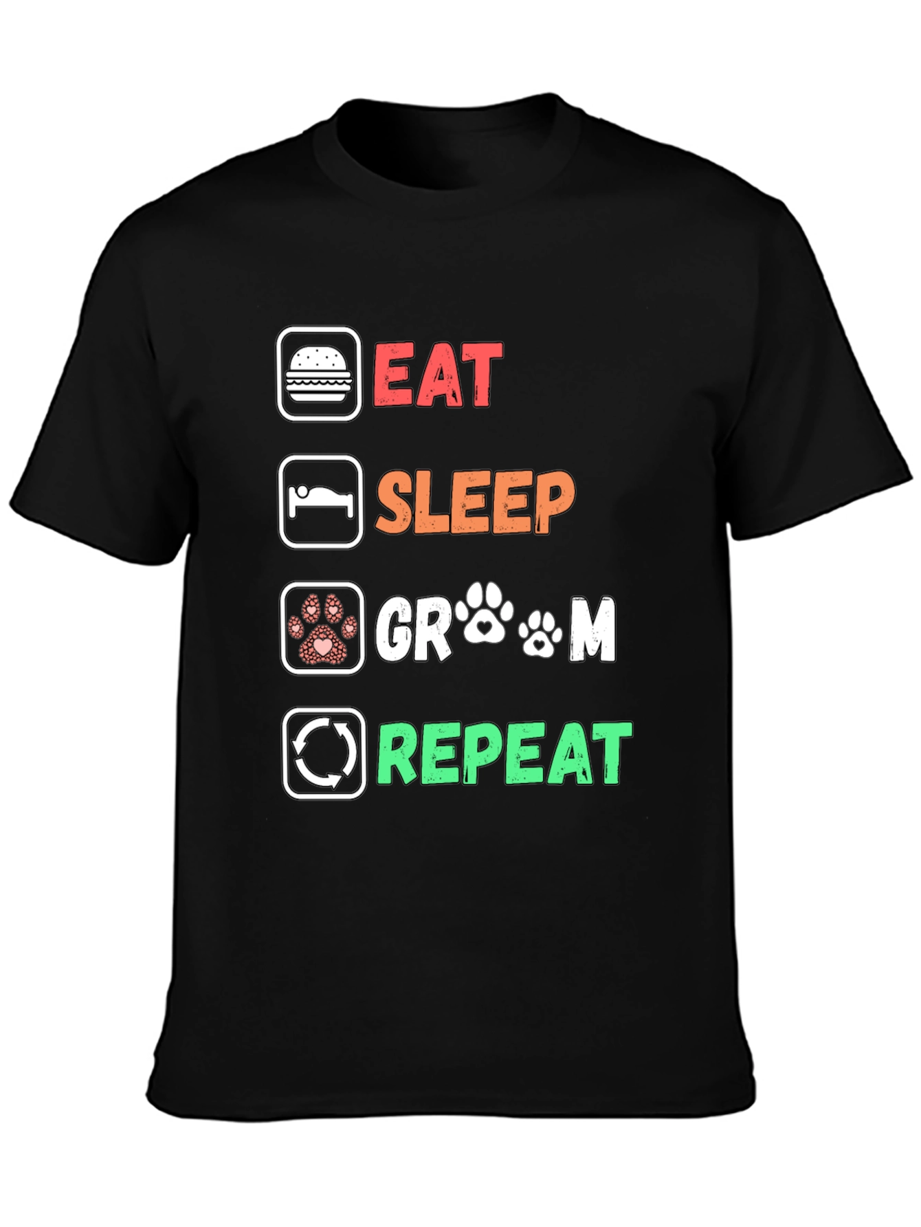 Eat Sleep Groom Repeat Black T-Shirt