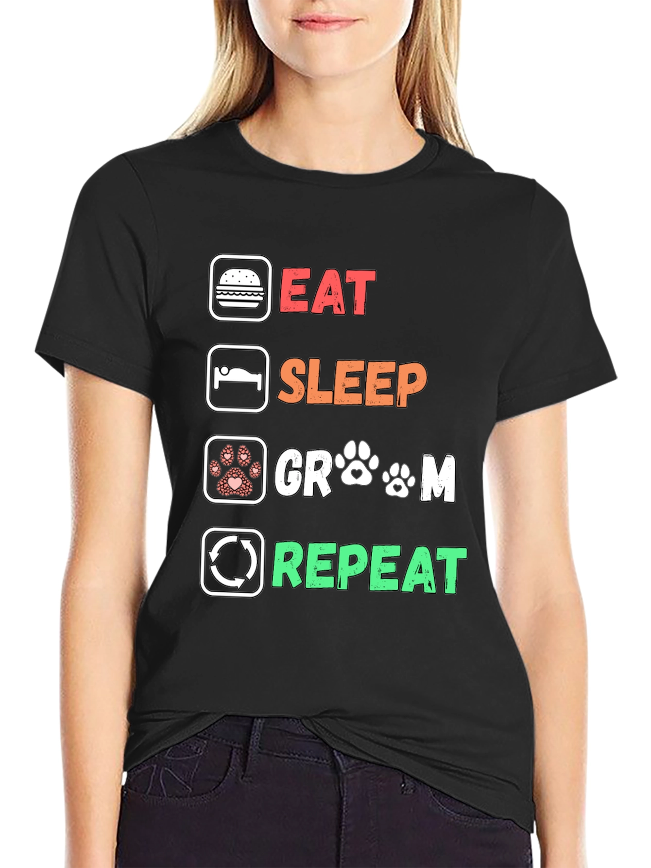 Eat Sleep Groom Repeat Black T-Shirt