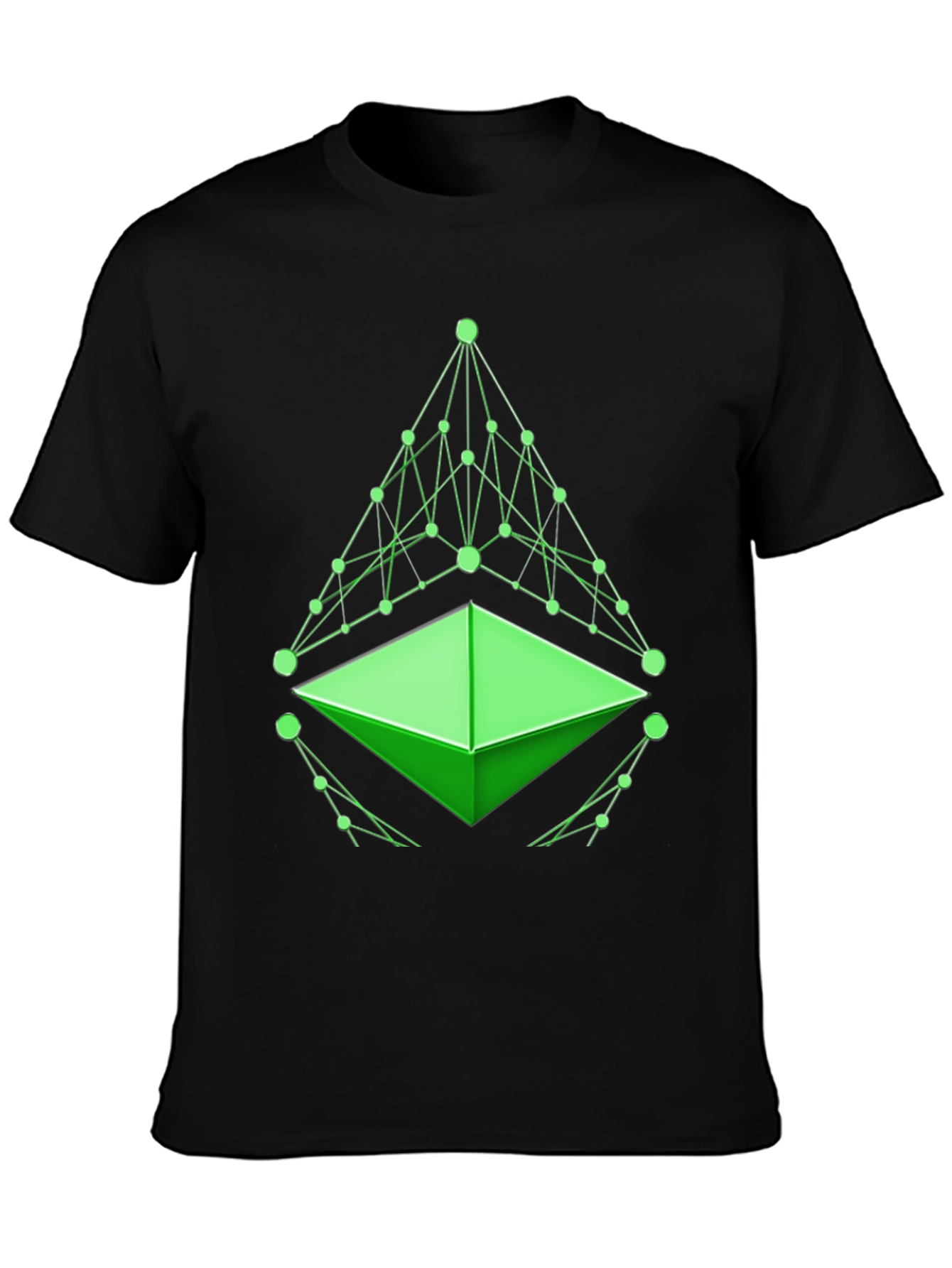 Geometric Green Design Black T-Shirt