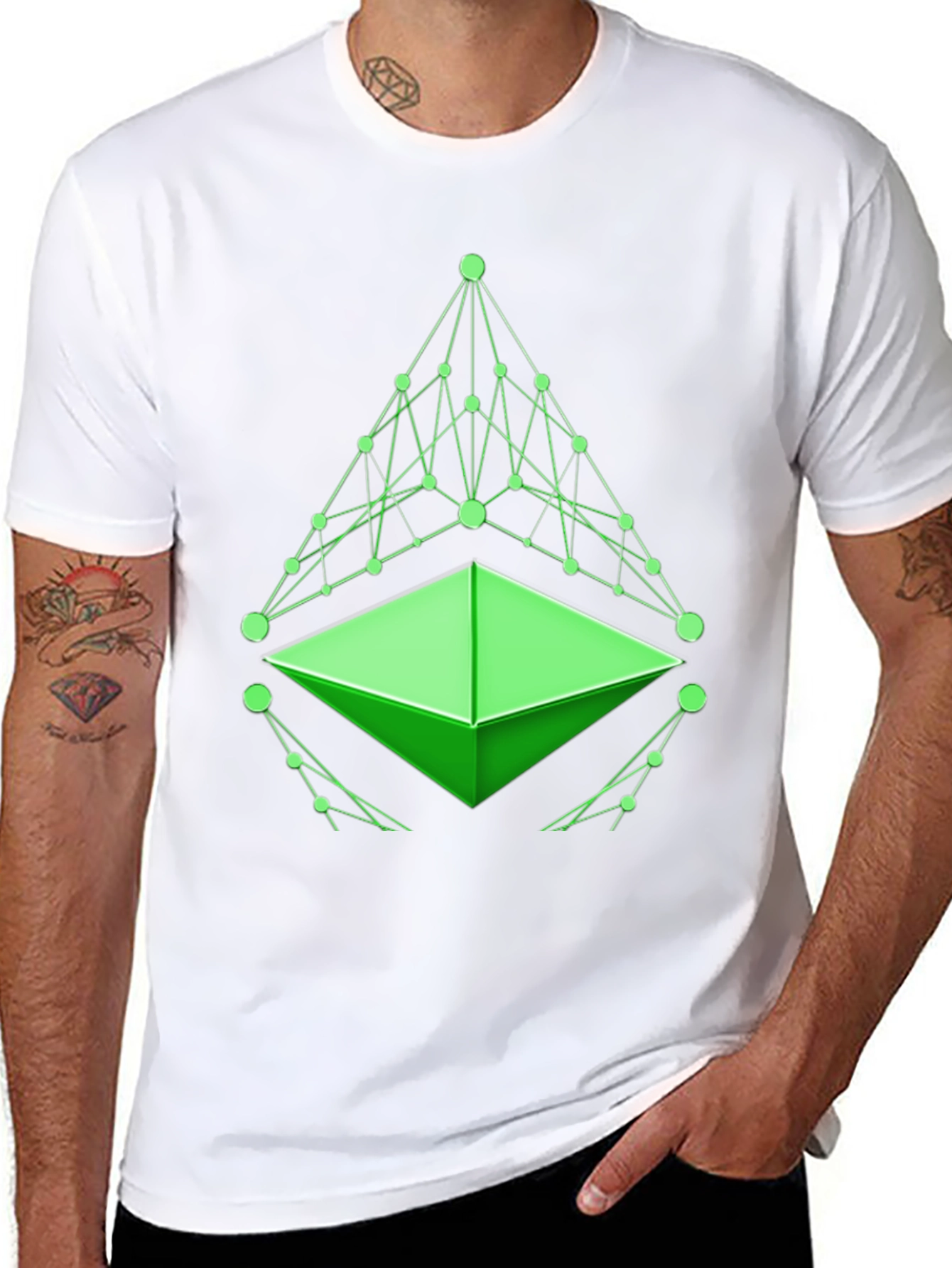 Geometric Green Design Black T-Shirt