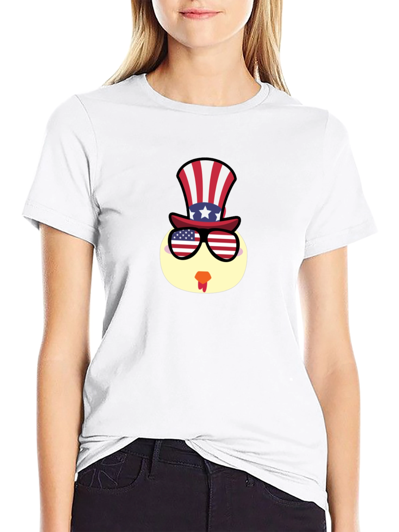 Patriotic Turkey Tee - USA Flag Hat & Glasses