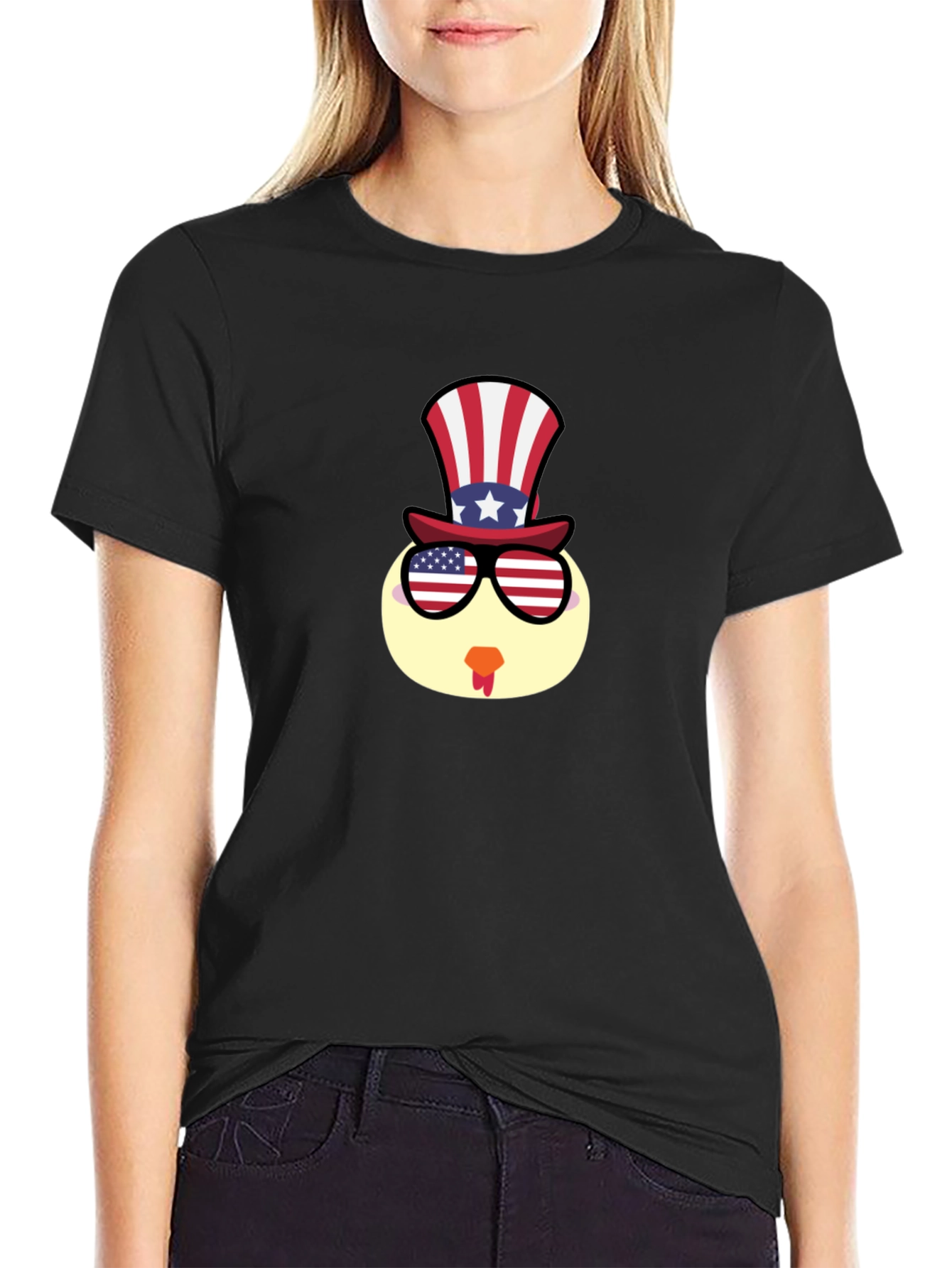 Patriotic Turkey Tee - USA Flag Hat & Glasses